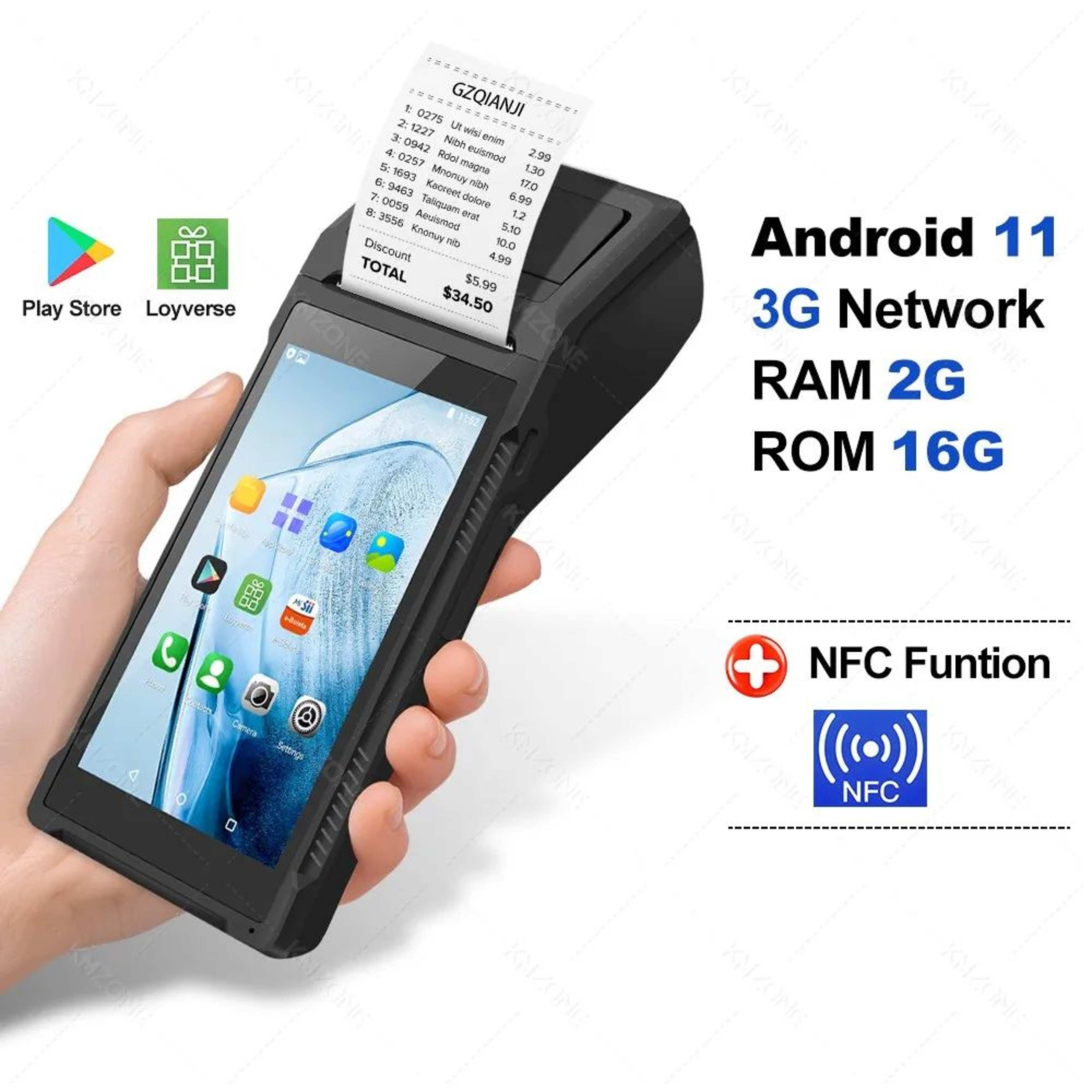 Android 1112 Handheld POS Terminal With 2D Barcode Scanner NFC And 58mm Receipt Printer 7