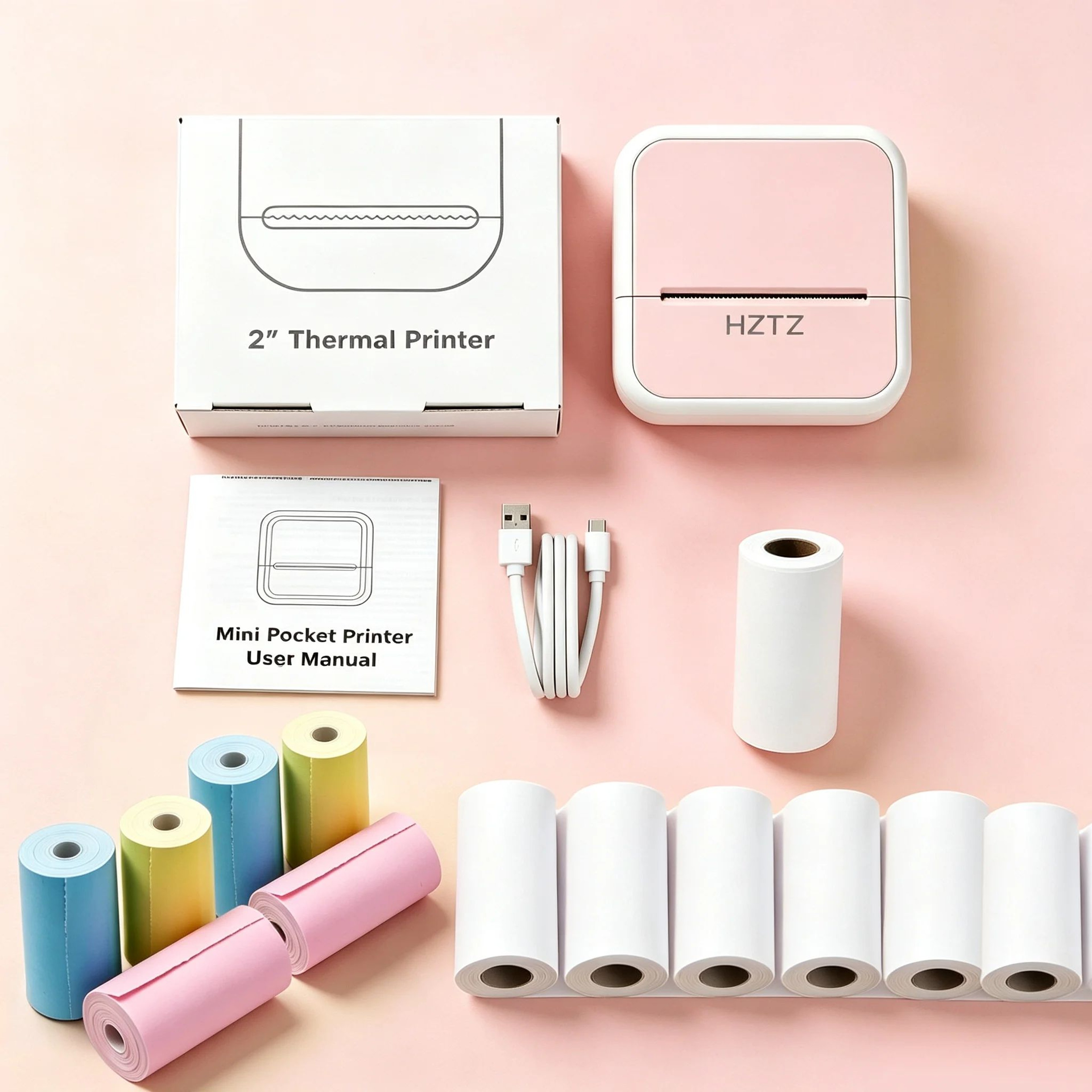 Portable Wireless Mini Thermal Photo Printer With 12 Paper Rolls And USB Charging 9