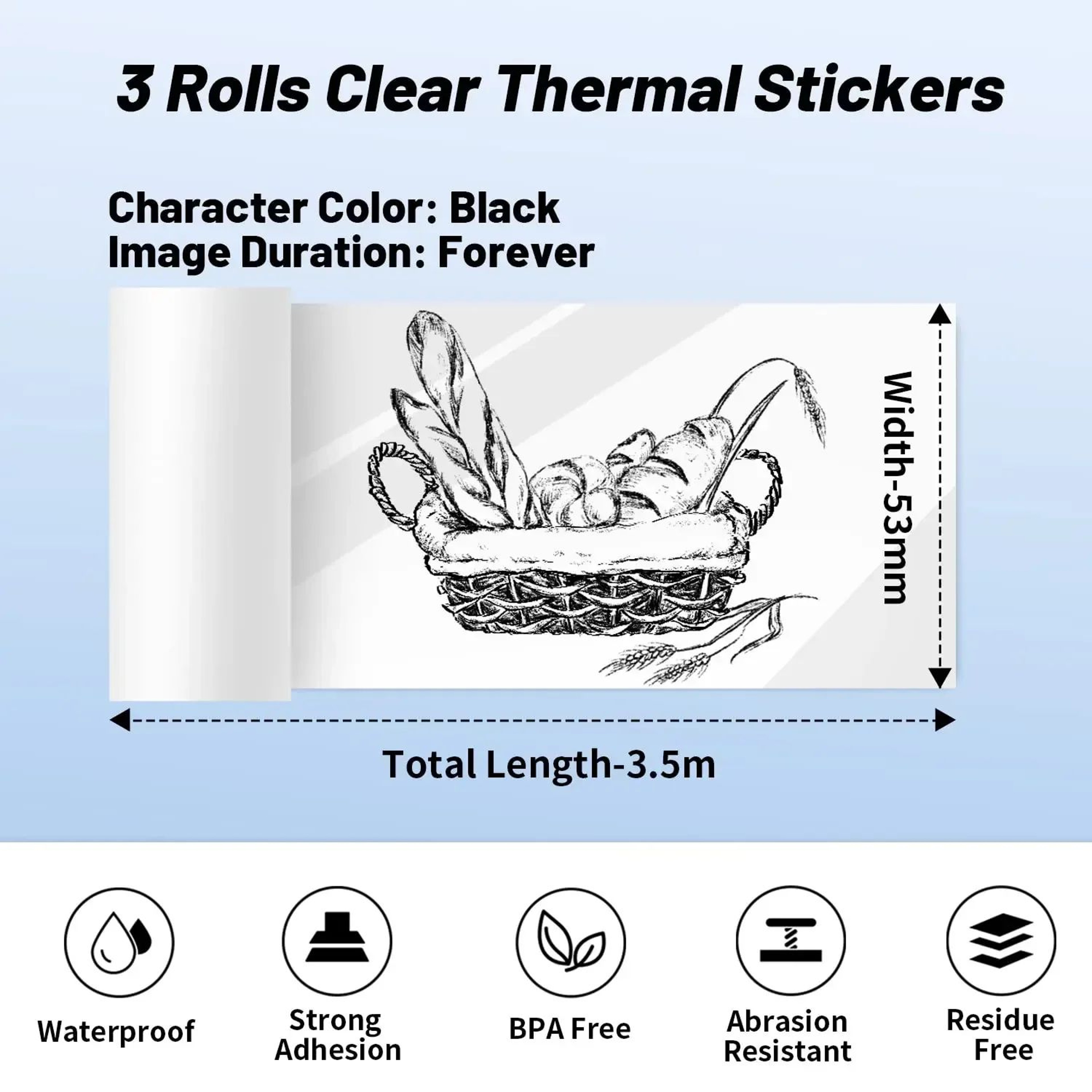 3 Rolls Transparent SelfAdhesive Thermal Sticker Paper 197 Inch X 1148 Ft For Mini Printers 4