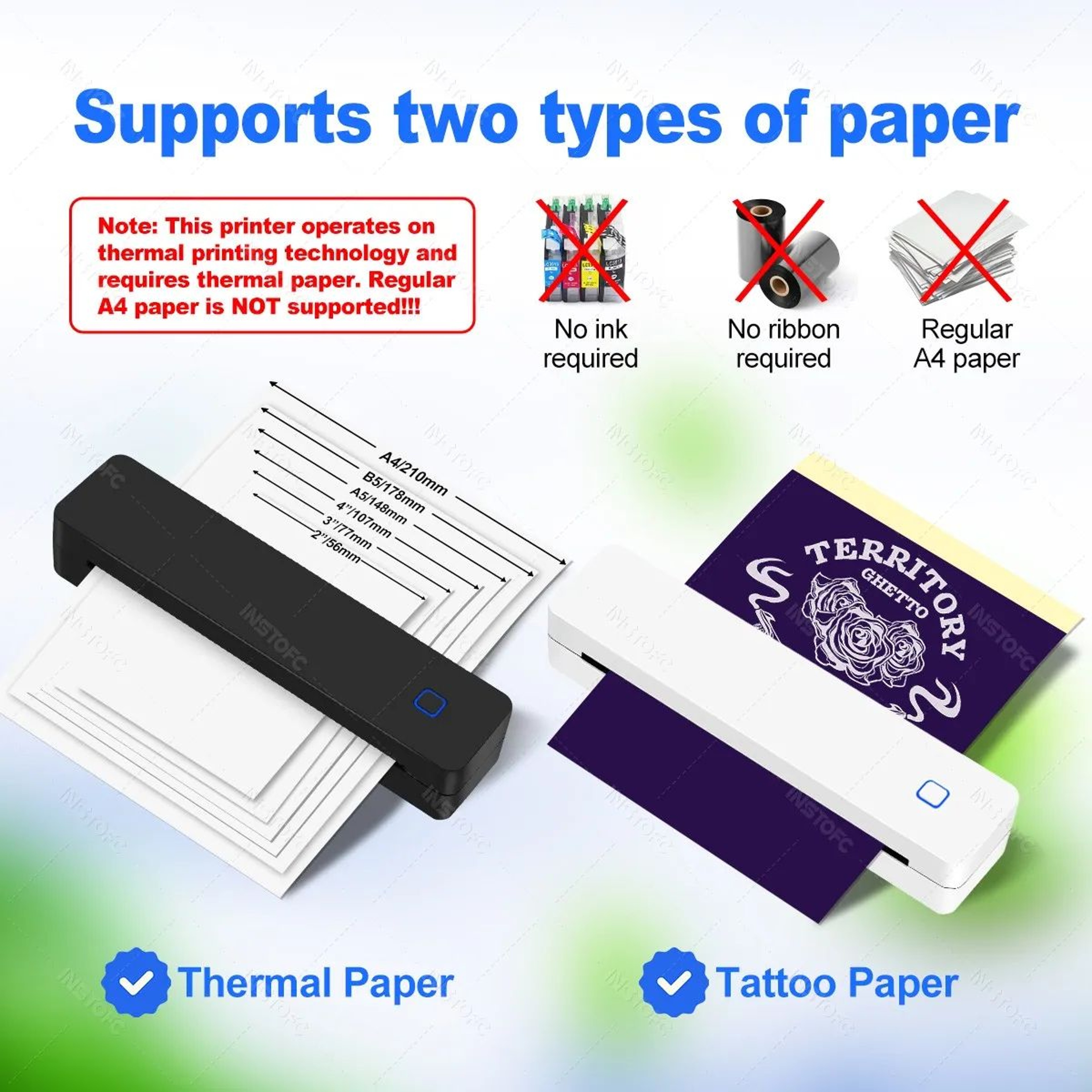 Portable A4 Wireless Thermal Printer 1500mAh Inkless Bluetooth Mini Printer With USB TypeC 2