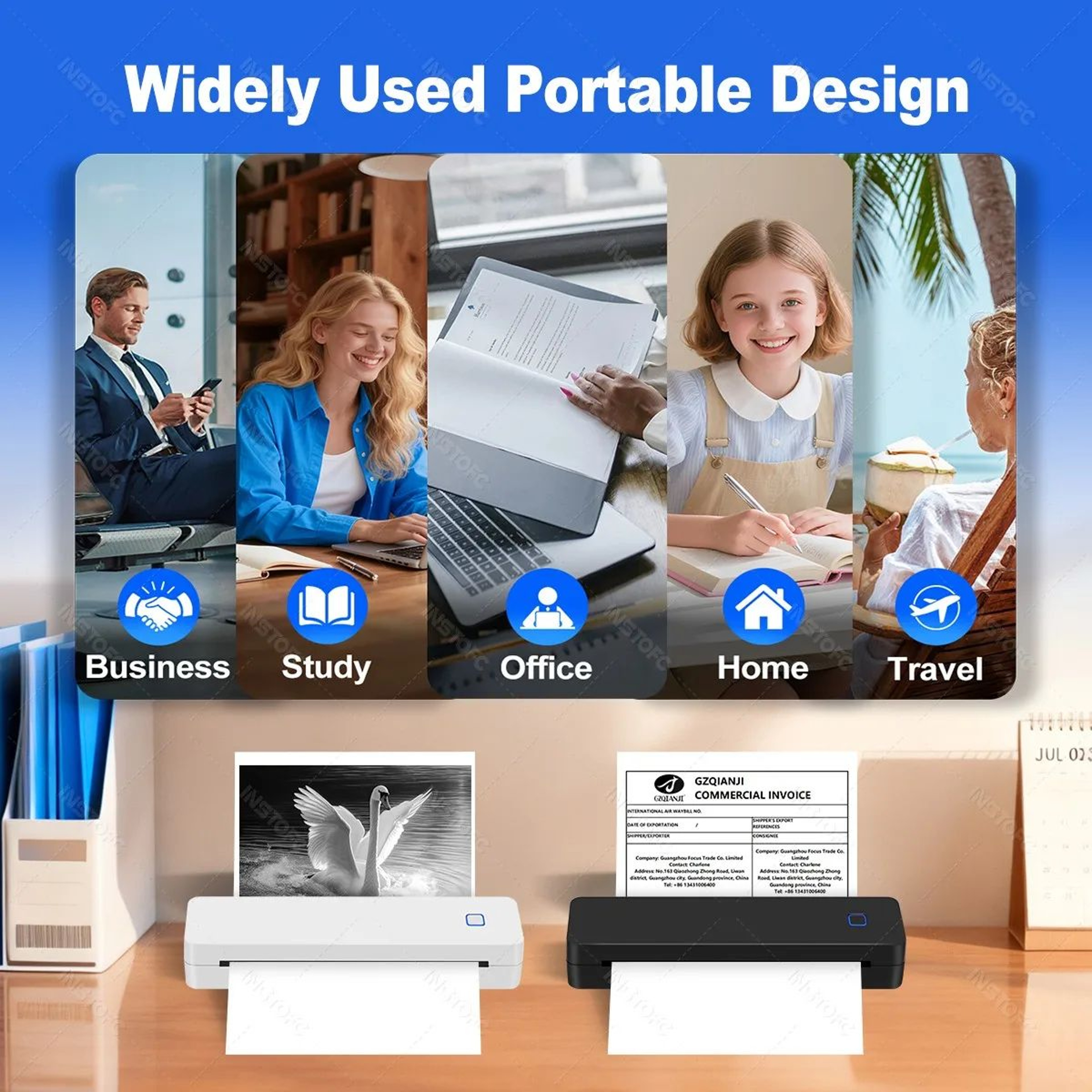 Portable A4 Wireless Thermal Printer 1500mAh Inkless Bluetooth Mini Printer With USB TypeC 1