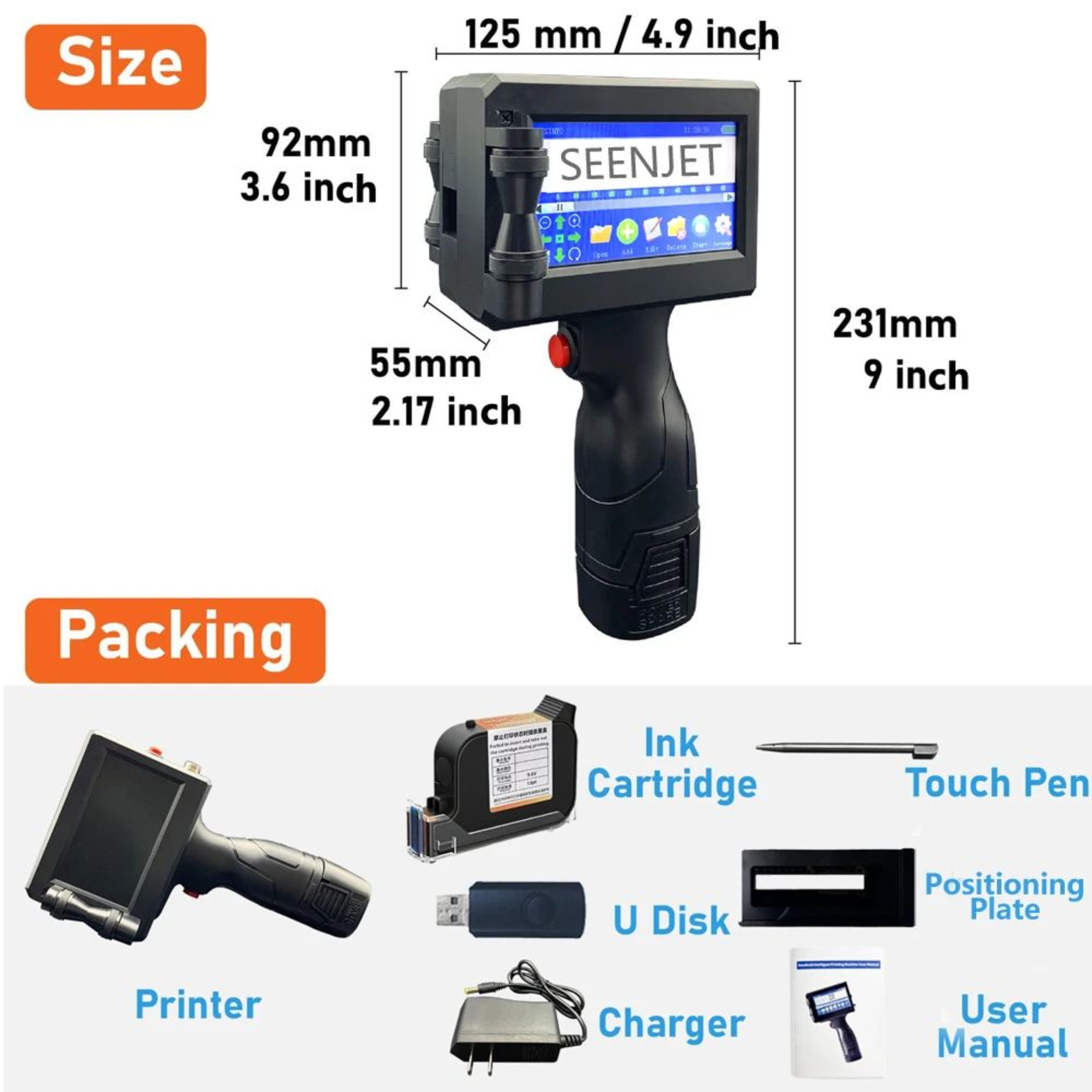 127mm Handheld Inkjet Printer For Date Coding Logo Printing And Packaging 5