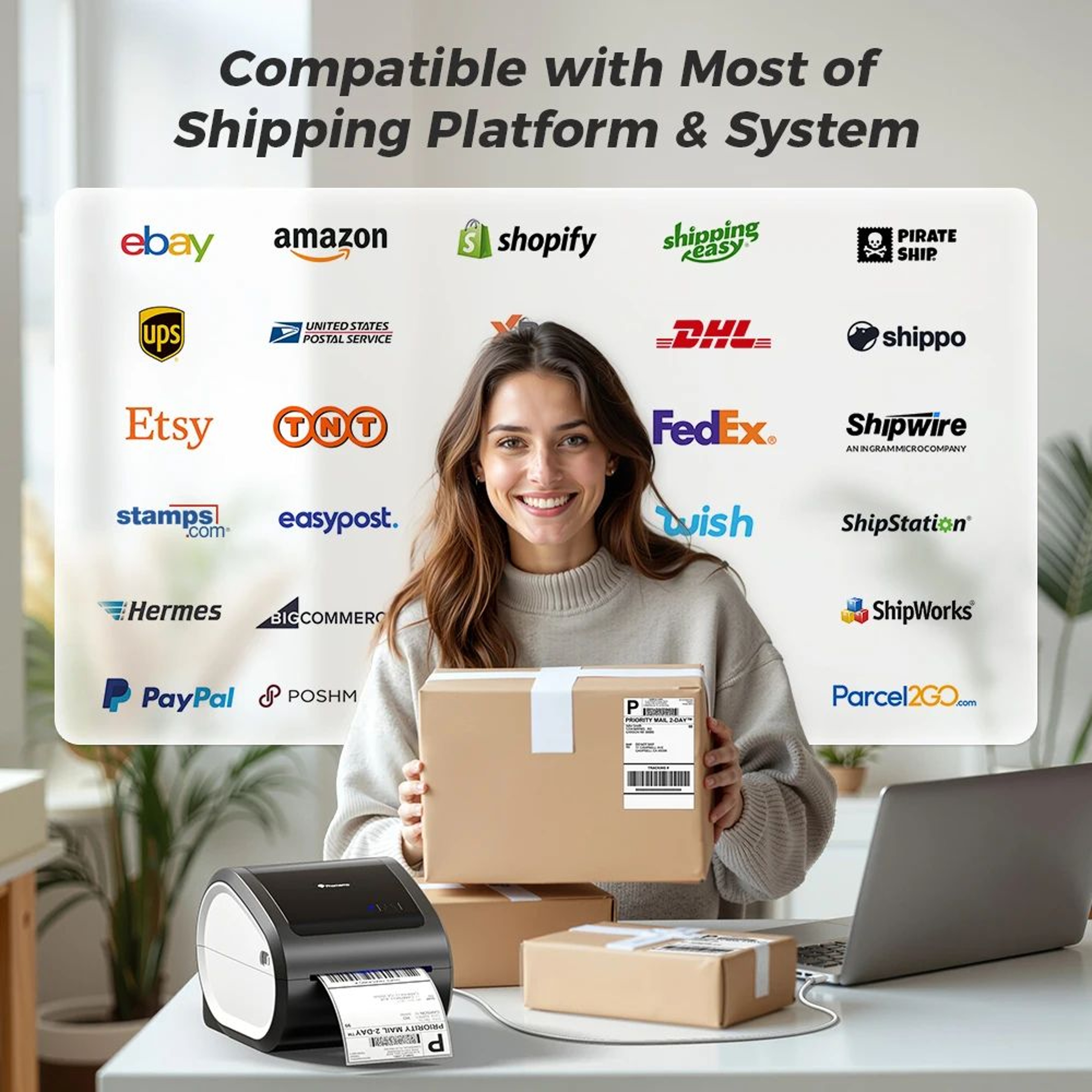 Wireless Bluetooth 4x6 Inch Thermal Shipping Label Printer For Small Business 3