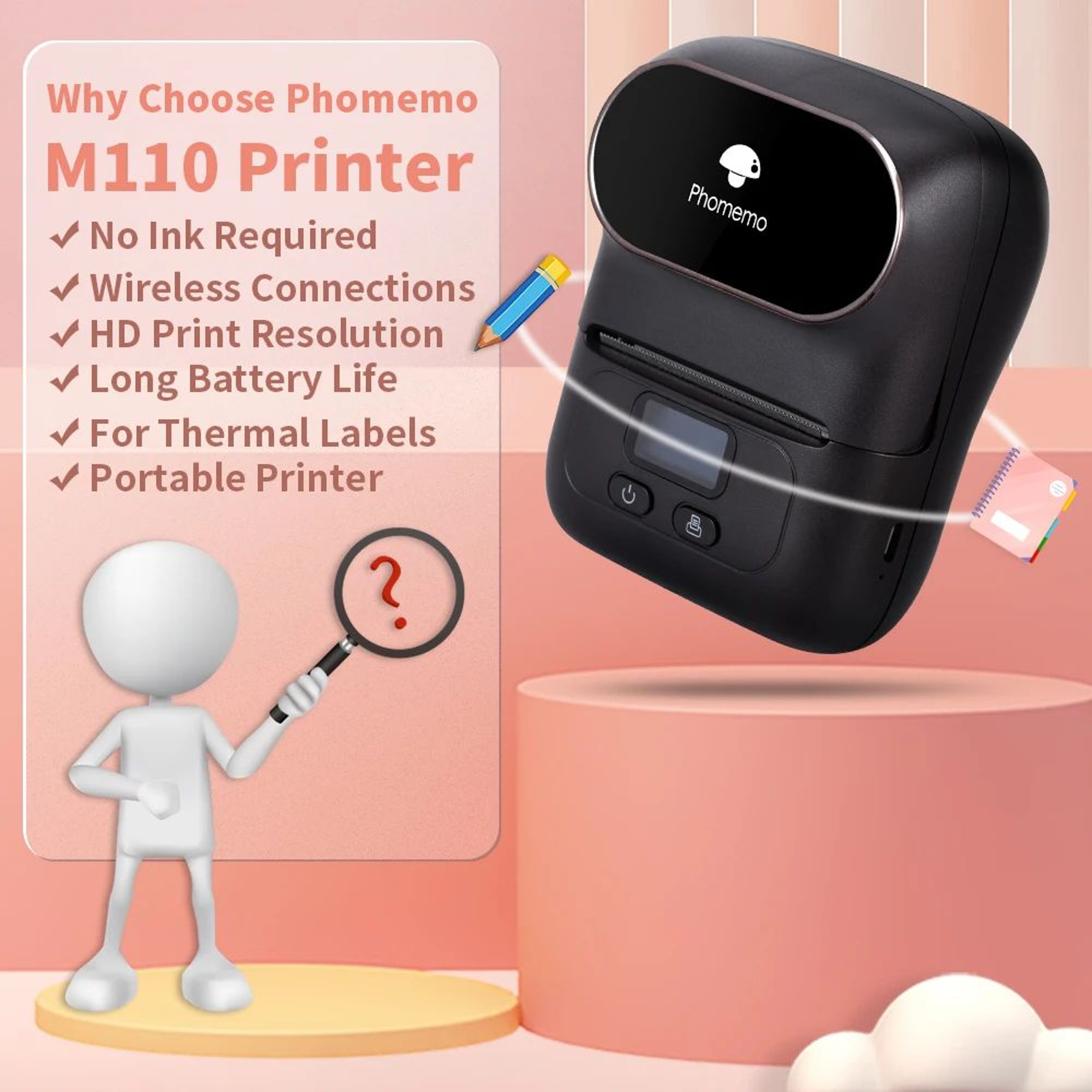 M110 Portable Bluetooth Thermal Label Printer For Shipping Price Tags And Organization 3