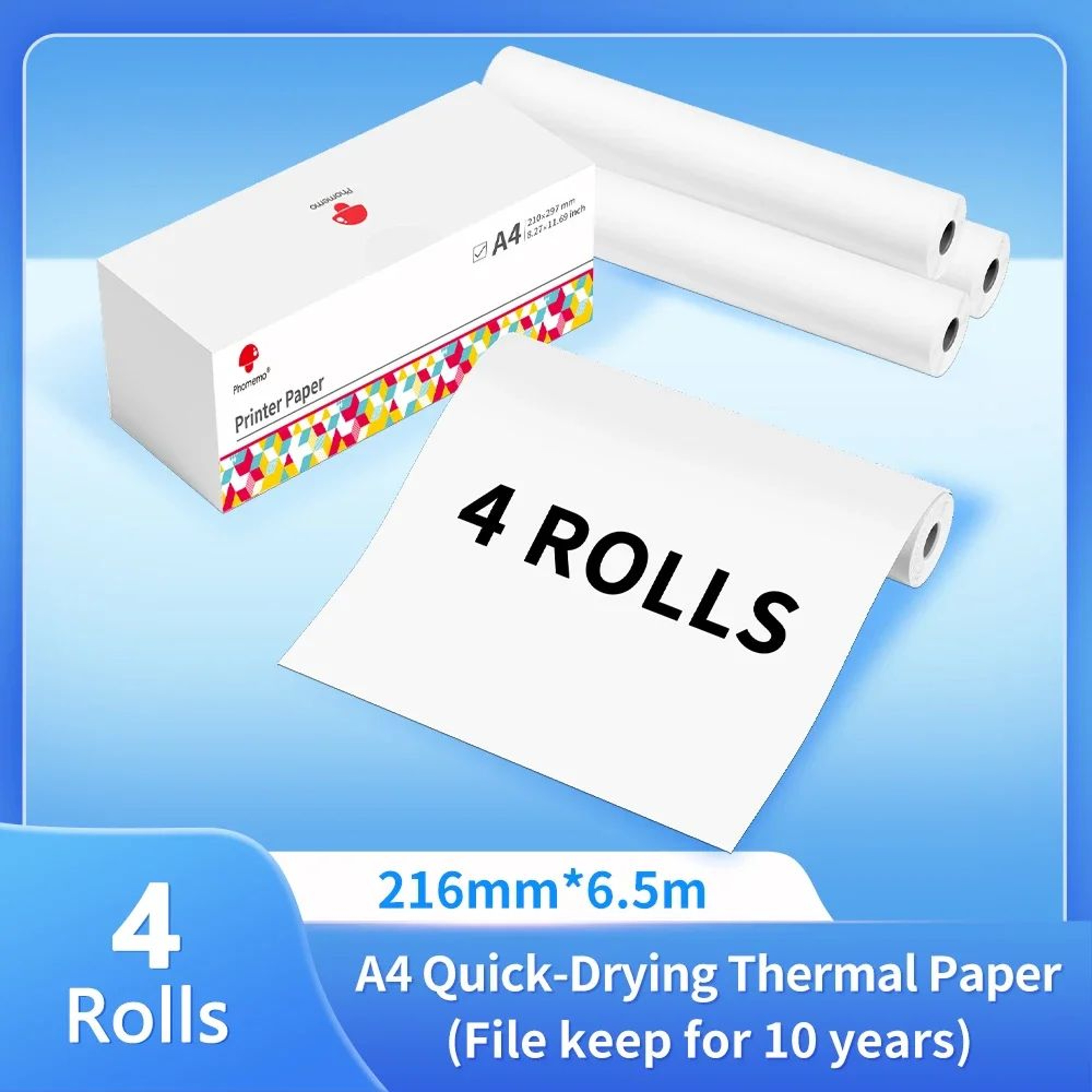 A4 Thermal Paper Rolls 210mm For Portable Printers Inkless Printing 234 Rolls 10