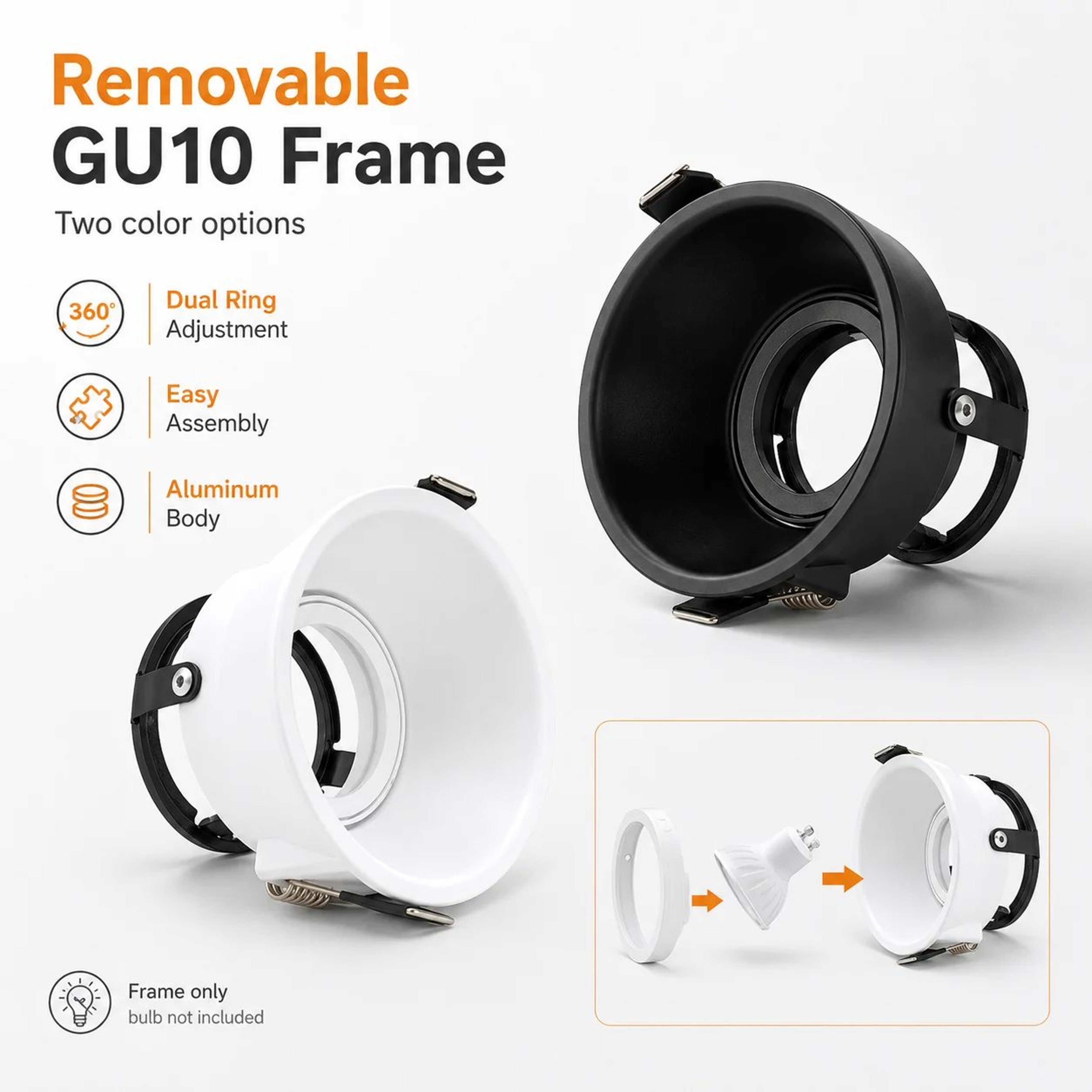 Frameless Adjustable Recessed Ceiling Downlight Frame For GU10 MR16 Bulbs 0