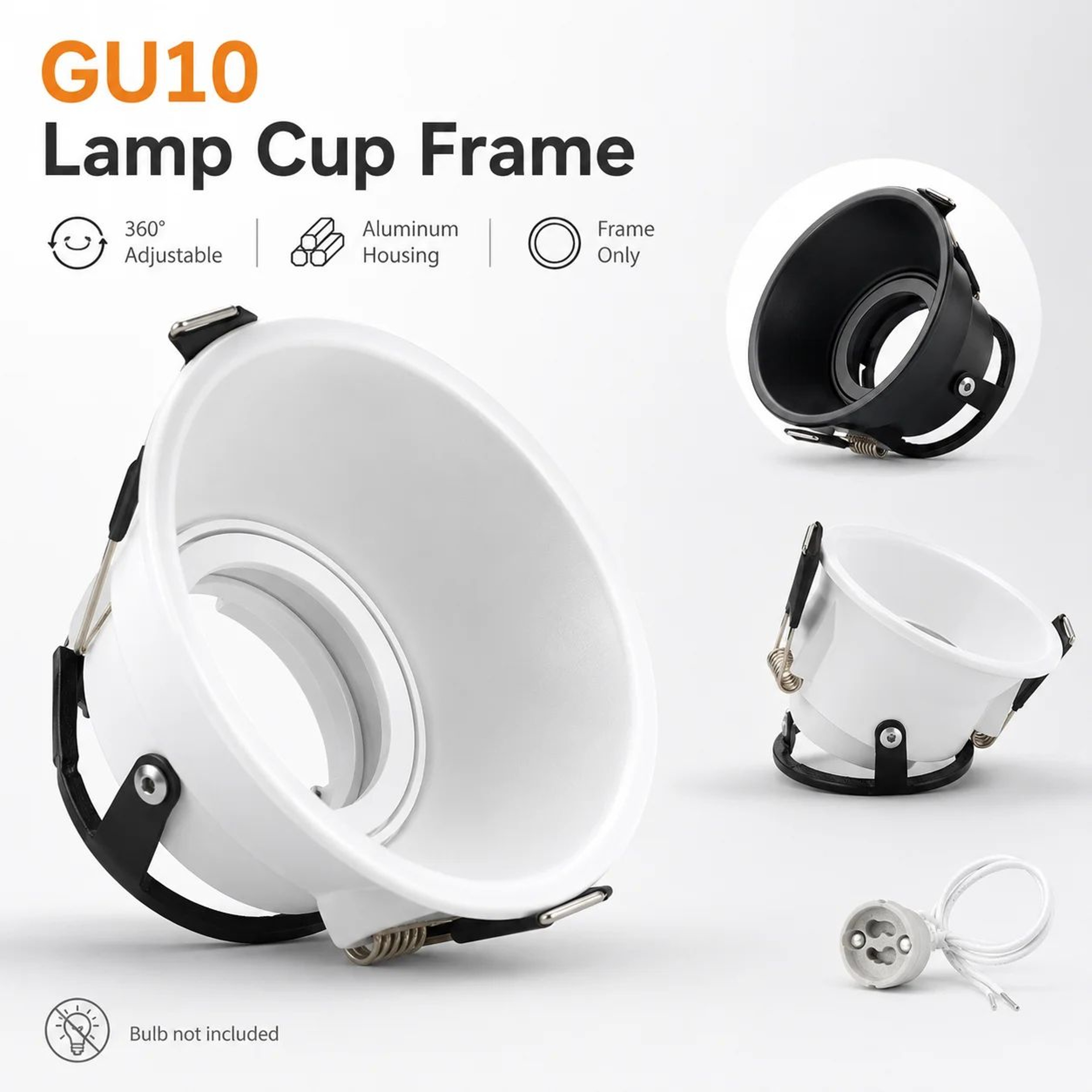 Frameless Adjustable Recessed Ceiling Downlight Frame For GU10 MR16 Bulbs 4