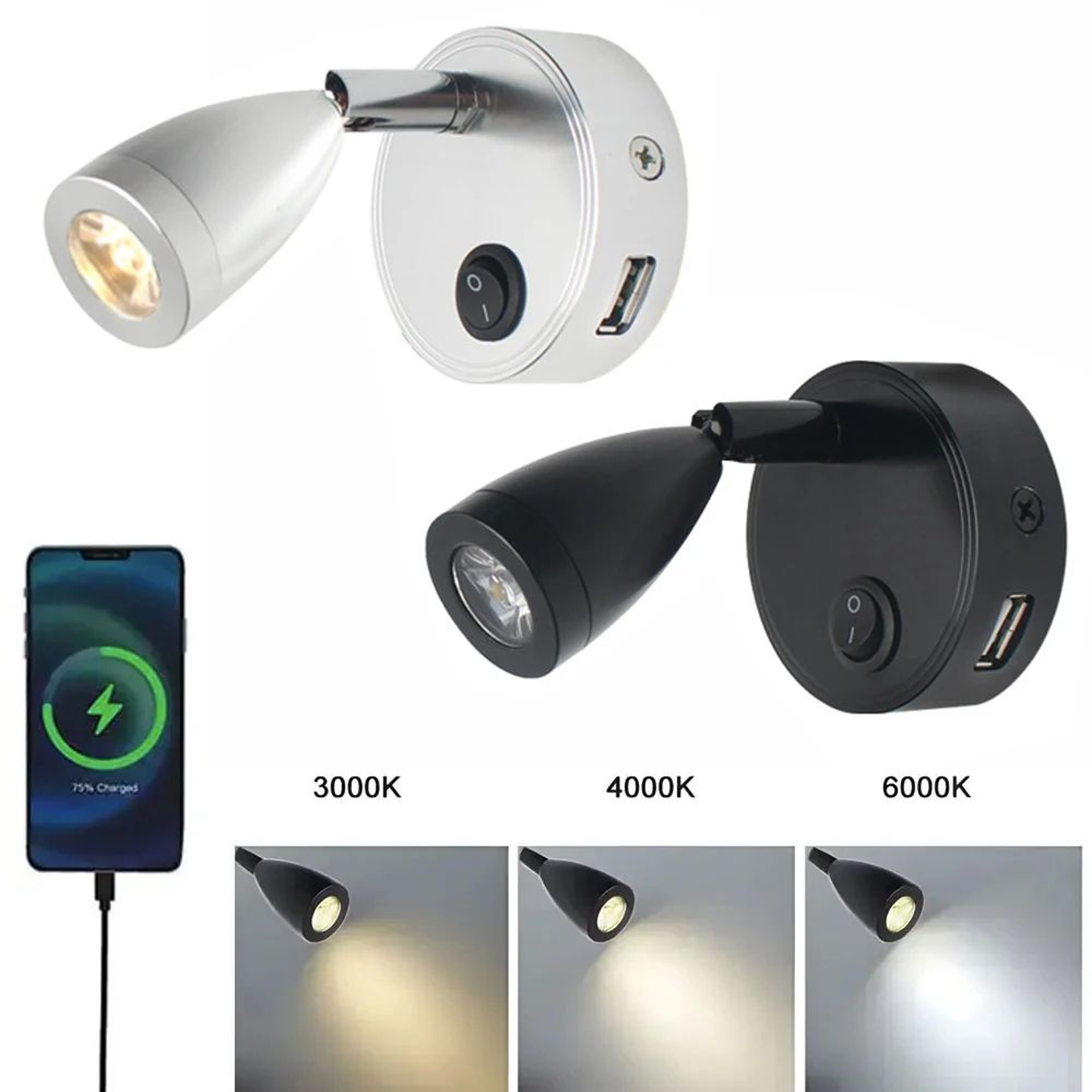 12V 24V LED RV Reading Light With USB Charging Port And Switch For Camper Boat And Bedroom 0