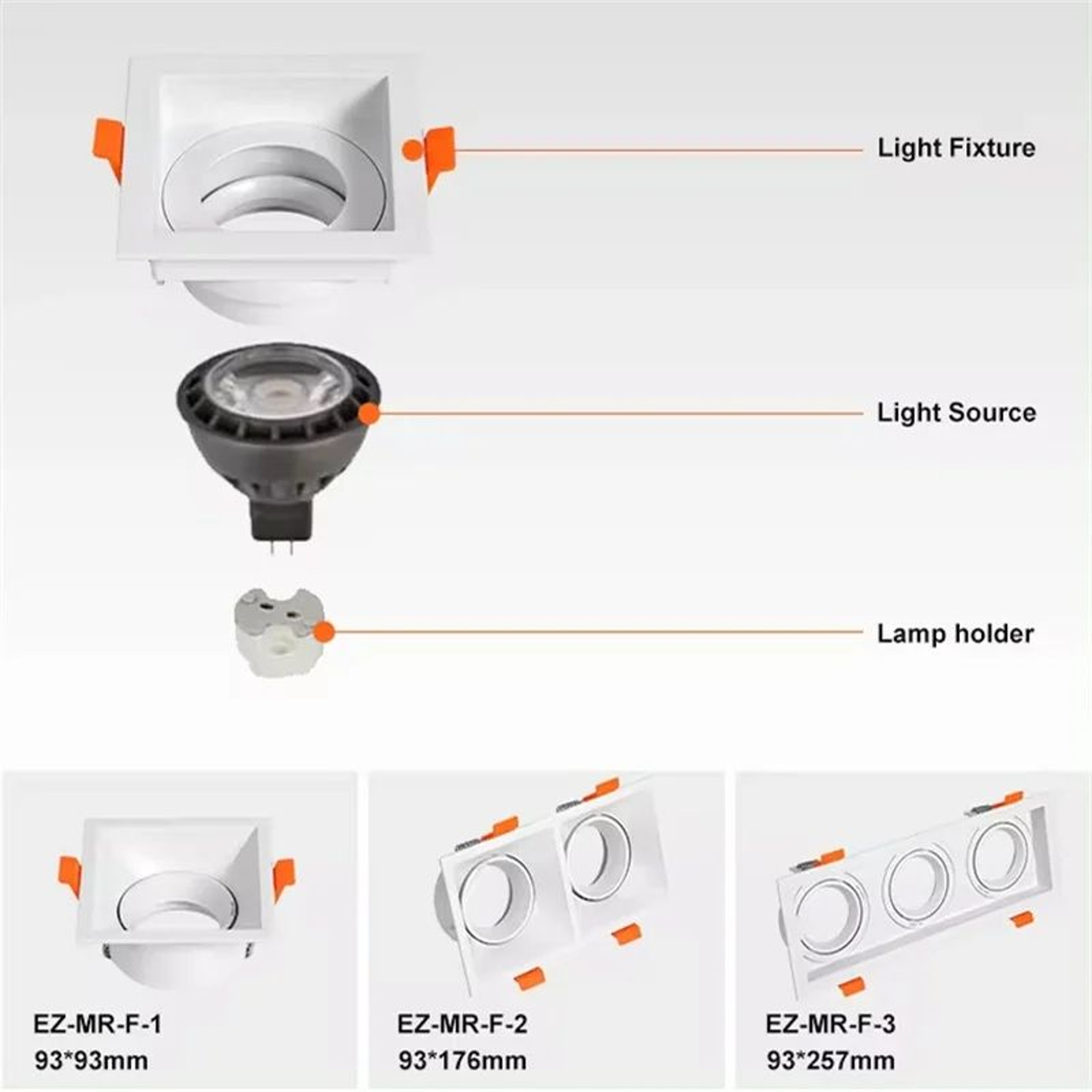 Double Recessed LED Spotlight Frame GU10 MR16 Rectangular Aluminum Ceiling Downlight Housing 2