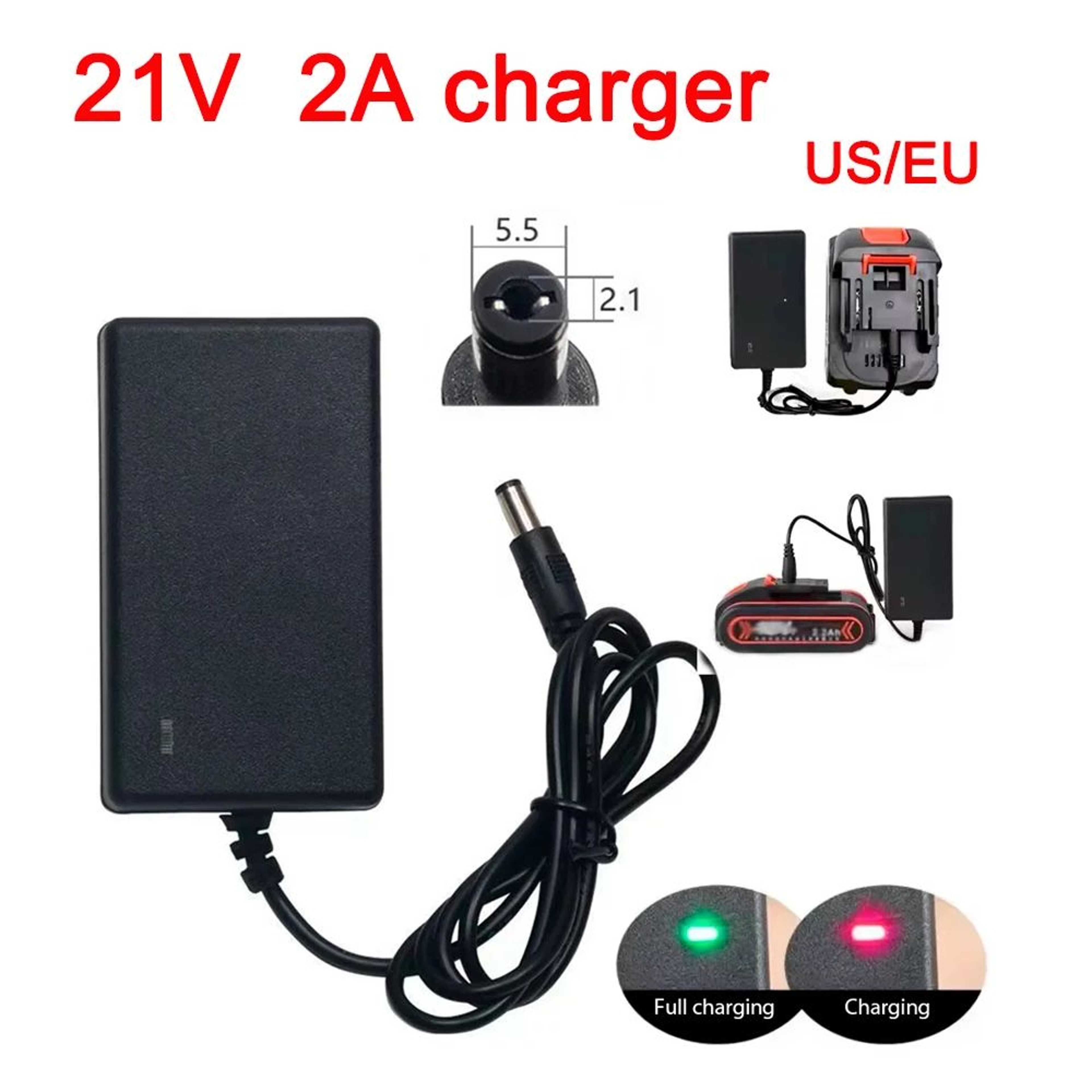 21V 2A Lithium Battery Charger With US Plug For Cordless Drills And Power Tools 4