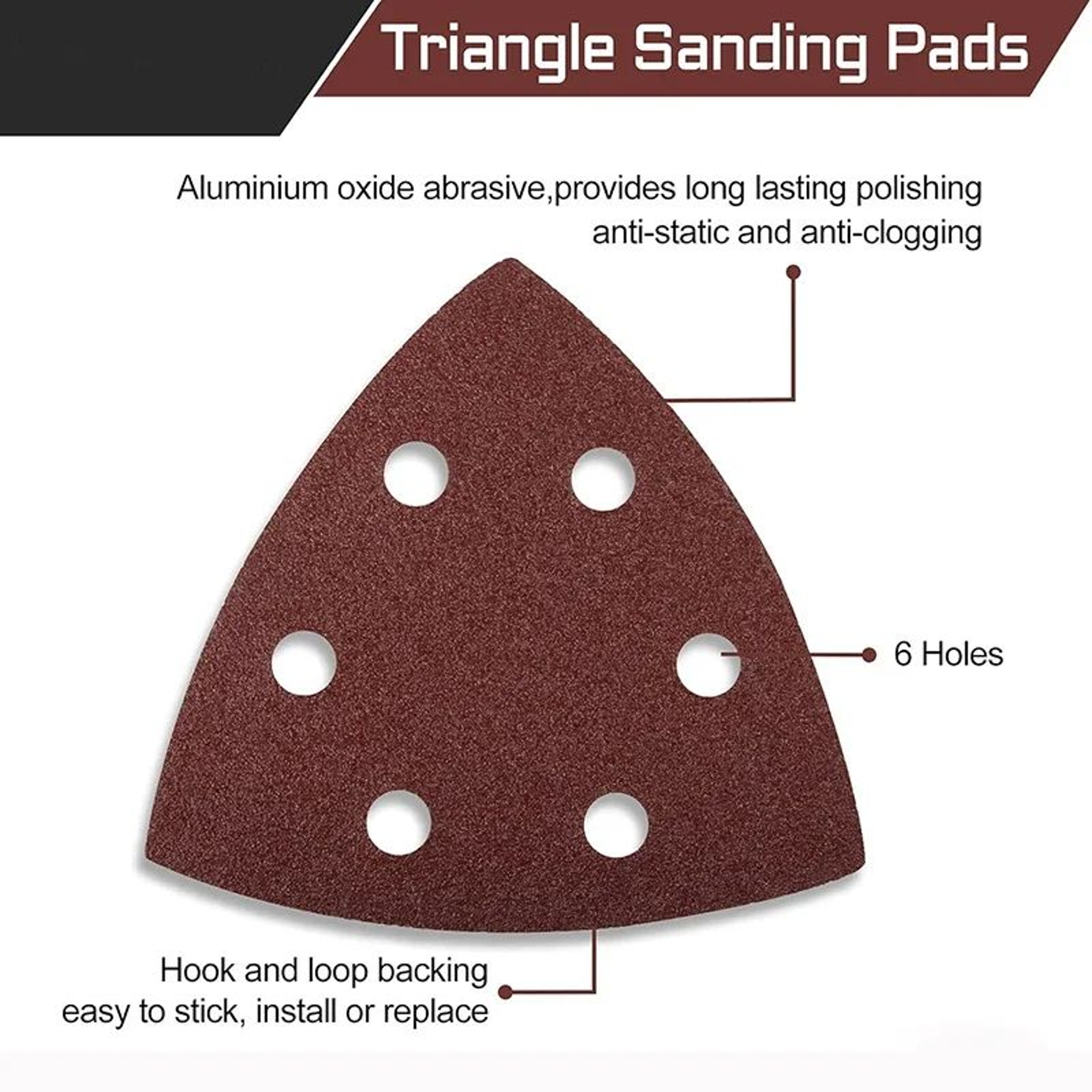 90 X 90mm Triangle Sanding Sheets 6Hole Hook And Loop Sandpaper For Woodworking 102050PCS 2