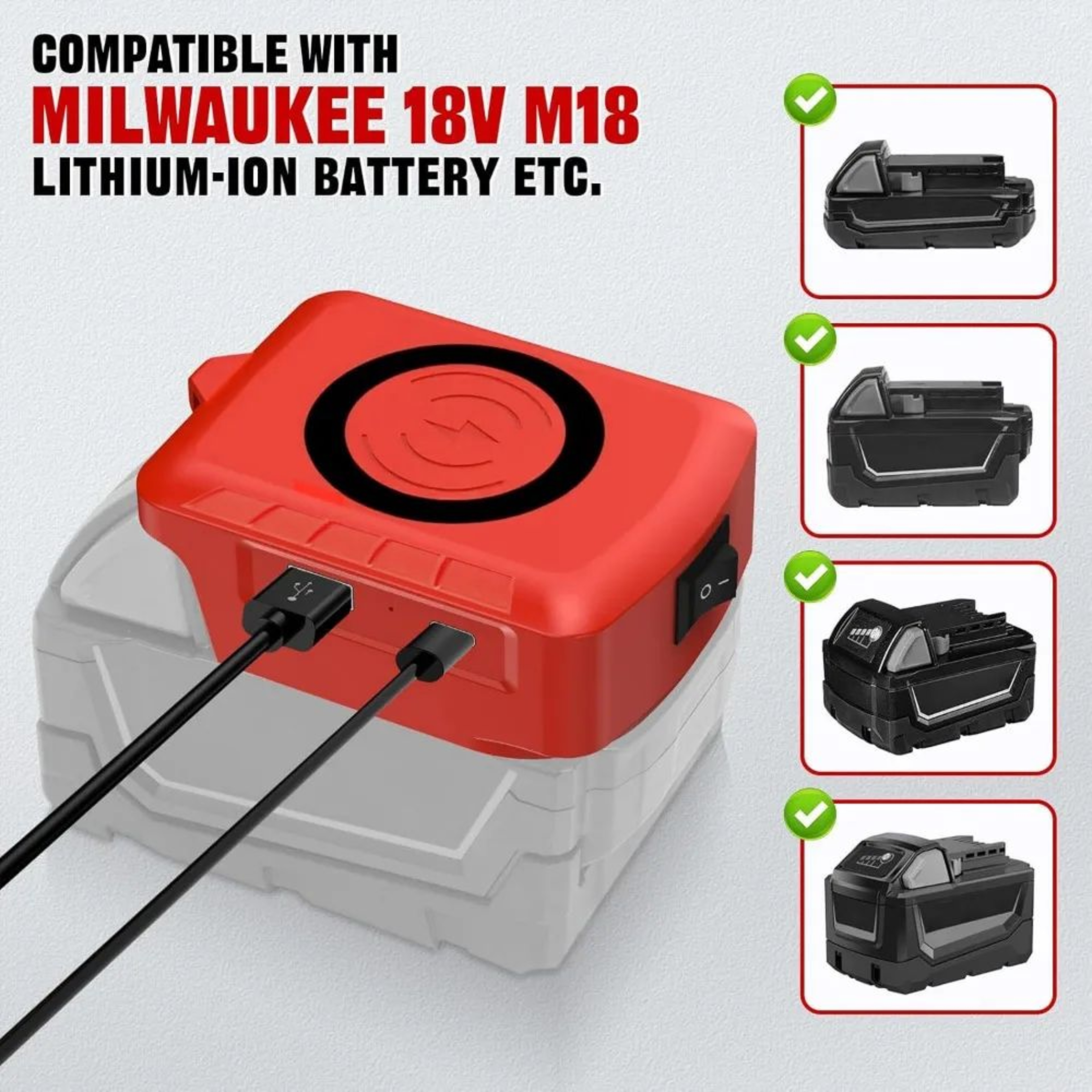 18V Battery USB Power Bank Adapter With TypeC Port For Portable Phone Charging 4