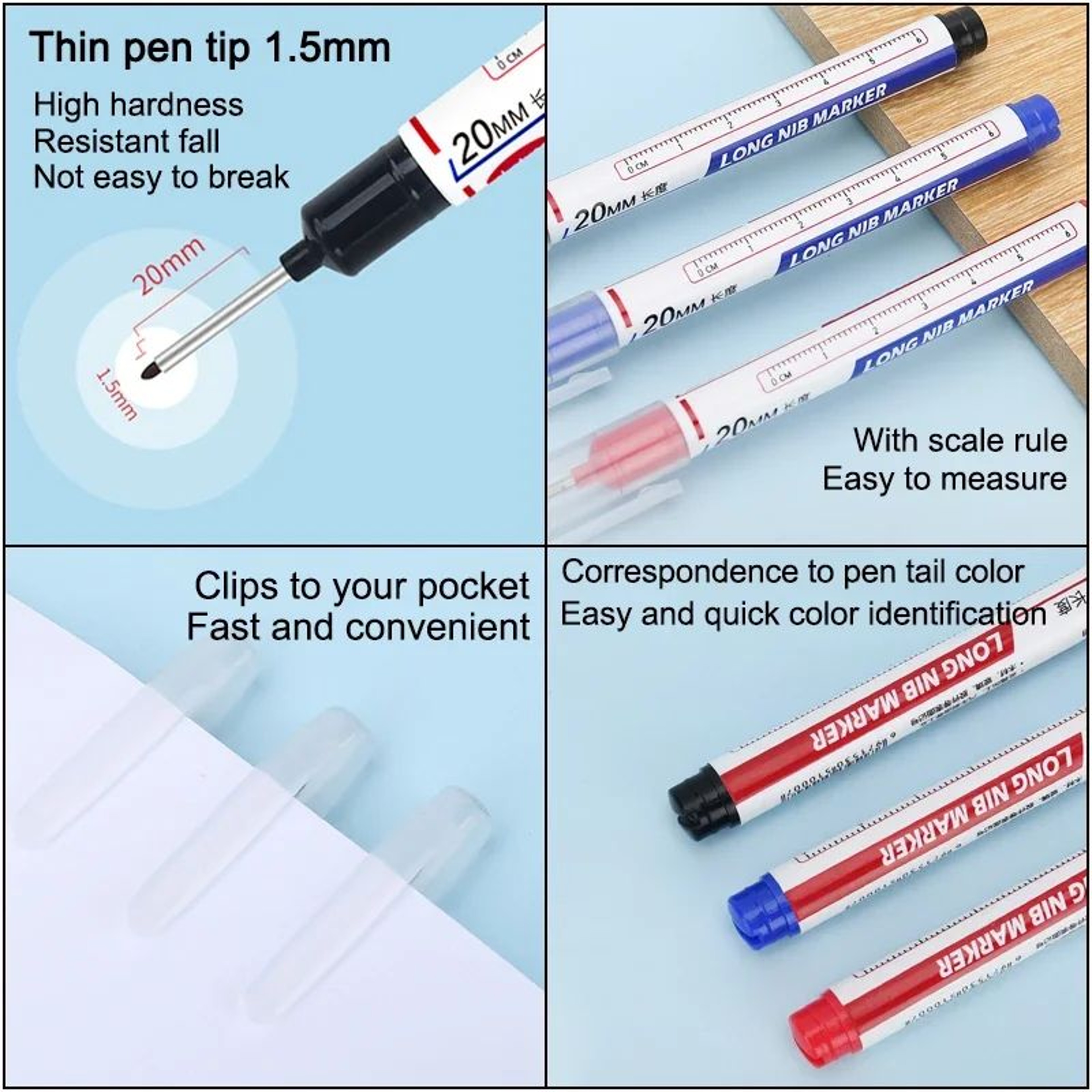 8PCS 20mm Deep Hole Marker Pens Waterproof Long Nib Marking Tools For Woodworking And Metal 2