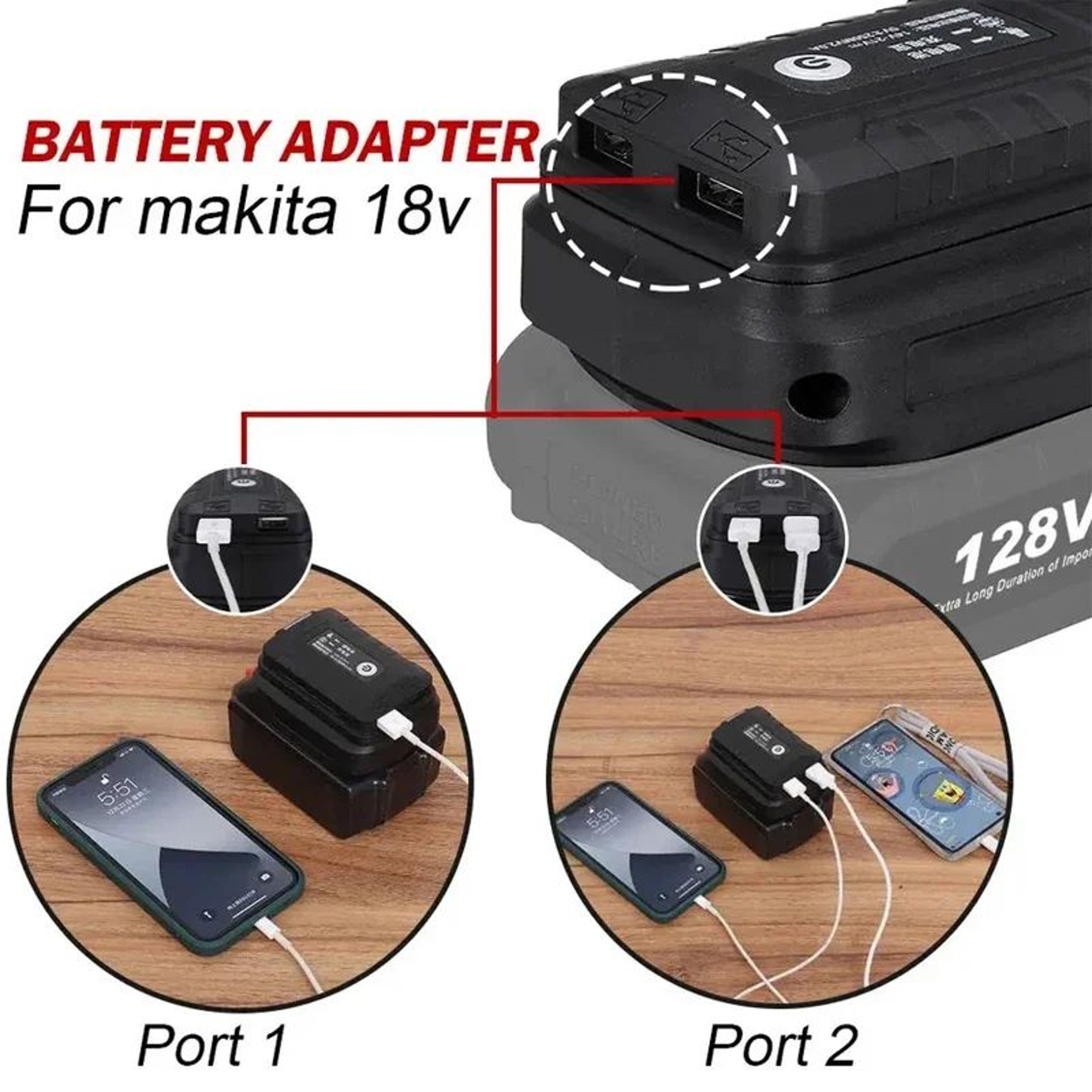 144V18V Battery Adapter With LED Work Light And Dual USB Charging Ports 3