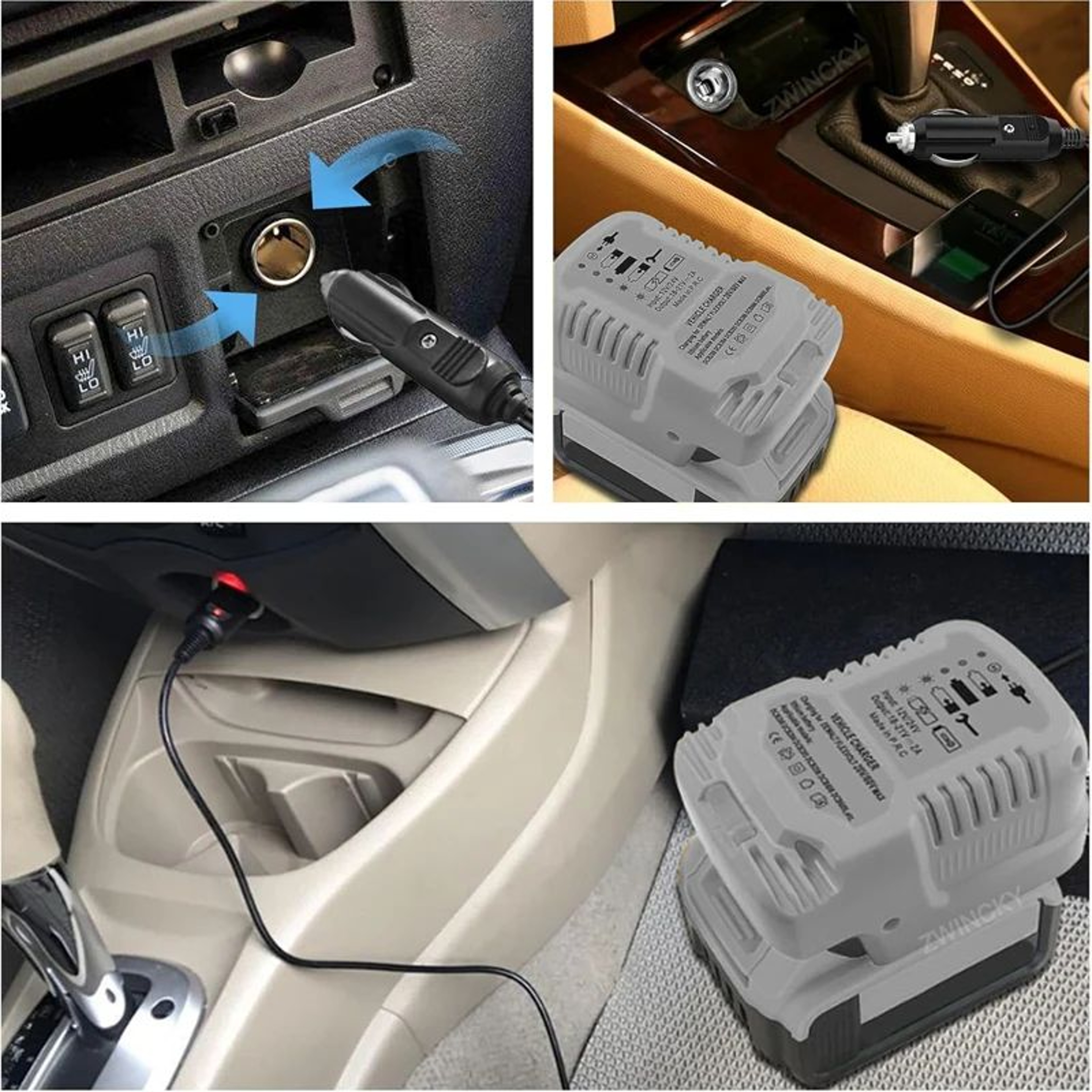 Portable 18V Battery Car Charger With Cigarette Lighter Plug And LED Indicator 2