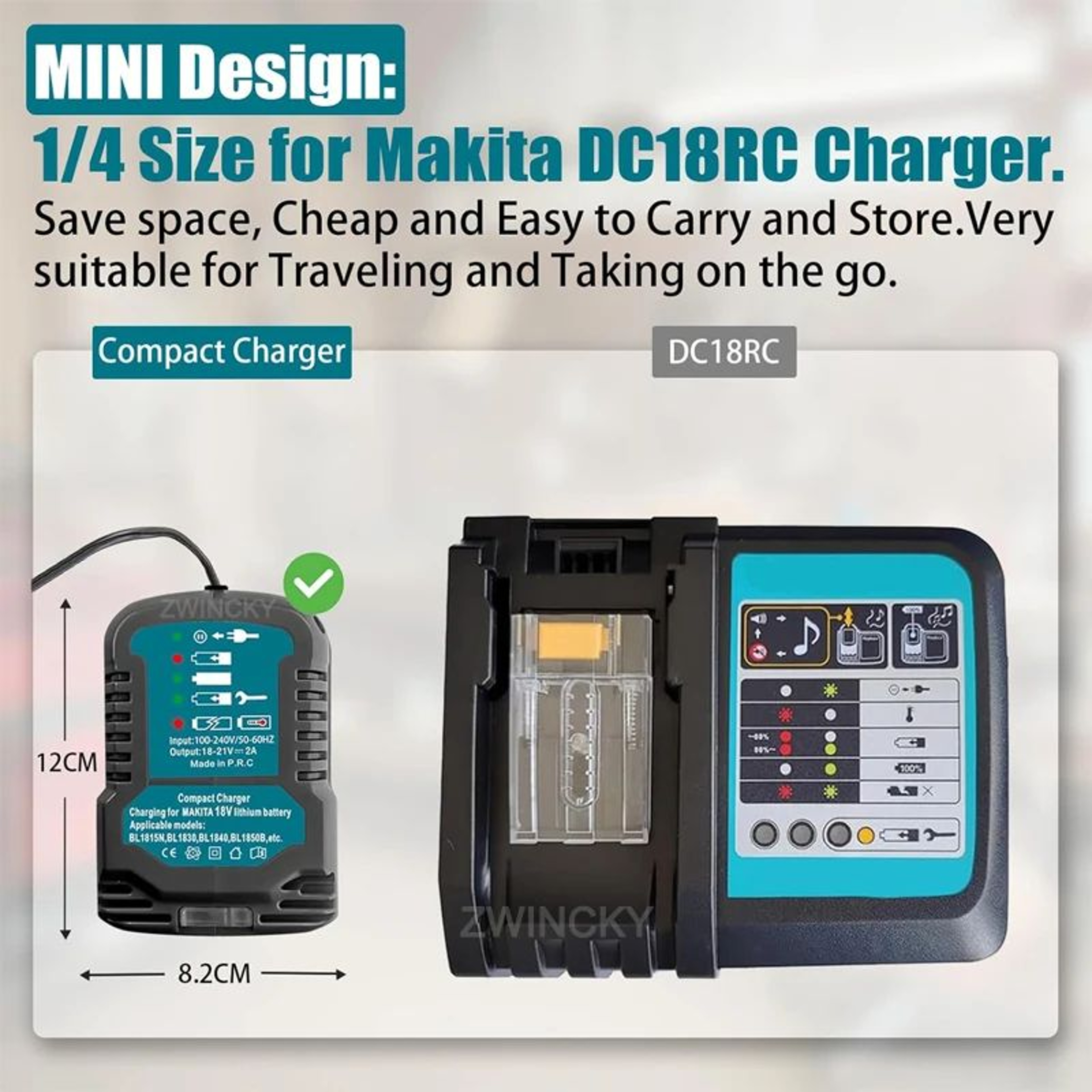 Portable 18V Battery Car Charger With Cigarette Lighter Plug And LED Indicator 4
