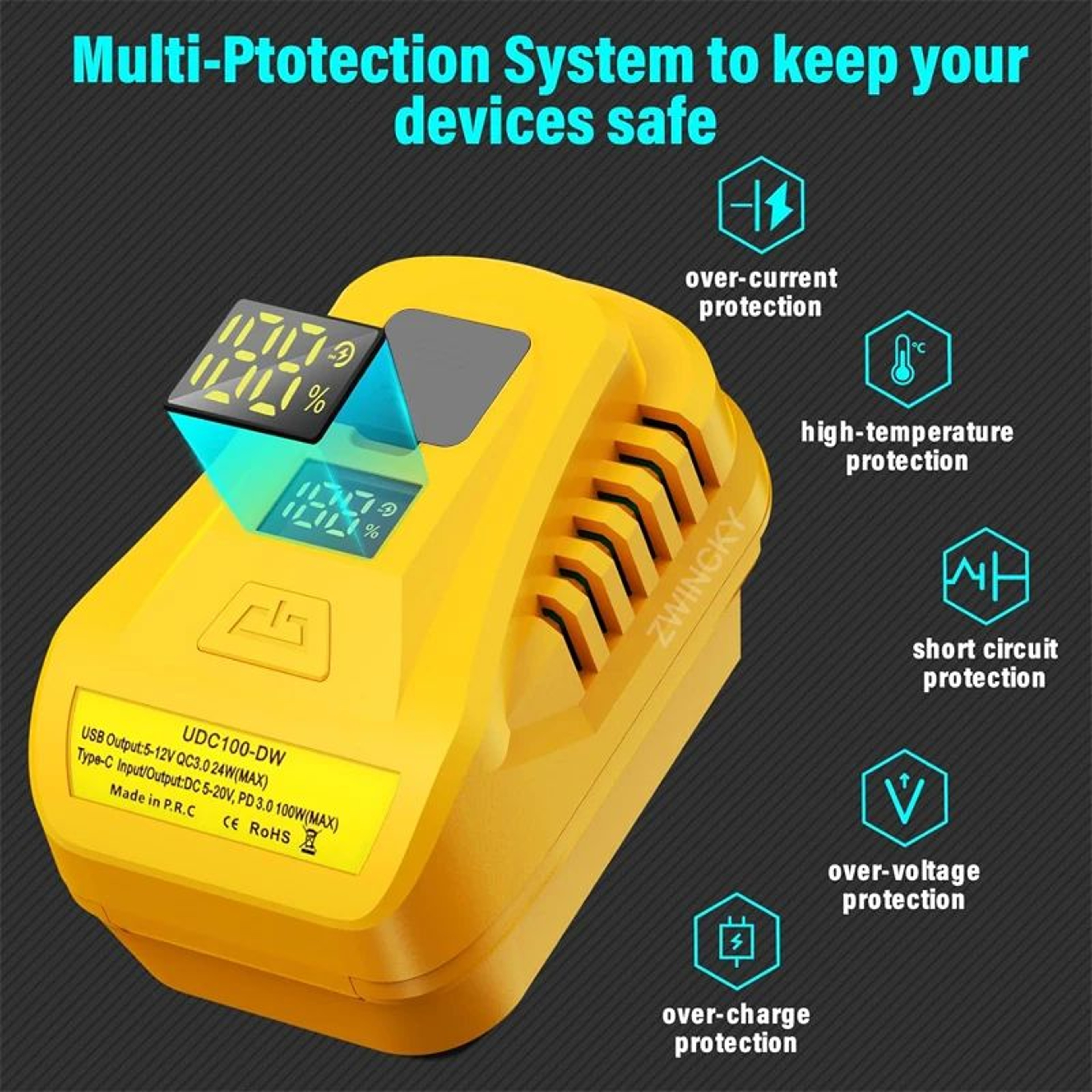100W Bidirectional USBC Battery Charging Adapter For Power Tools 1