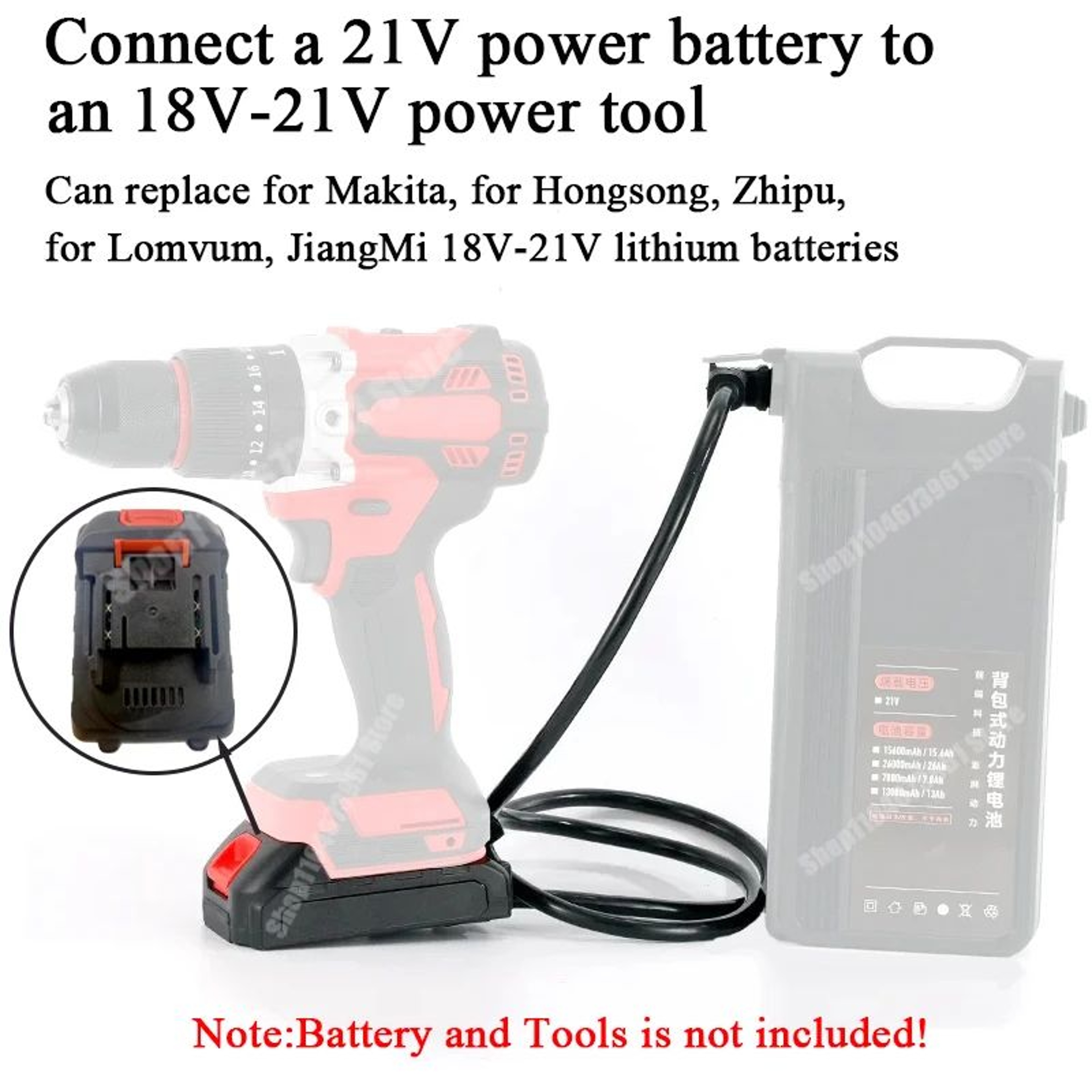 21V Backpack Battery Power Cord Adapter For 18V 21V Cordless Power Tools 1