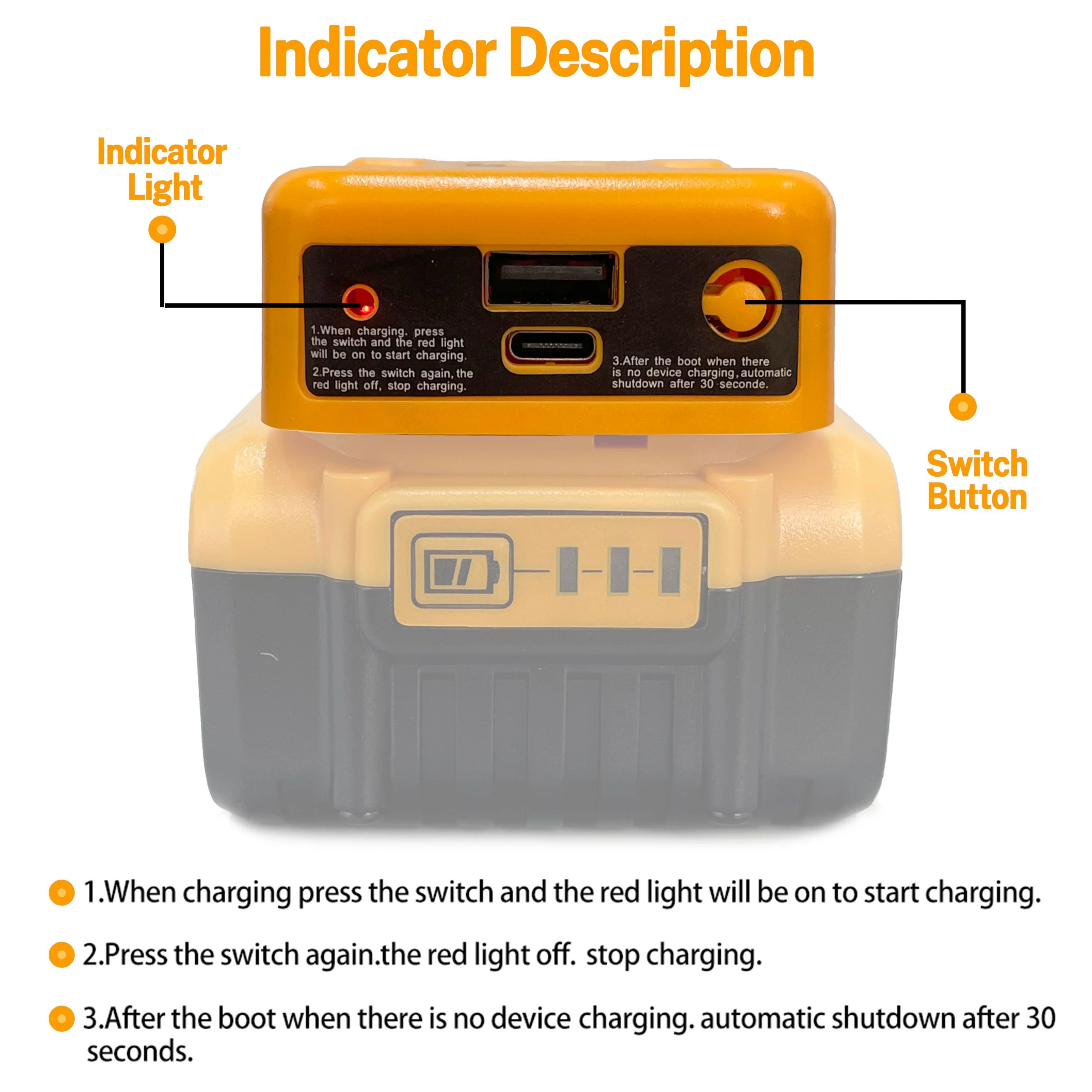 18V Power Tool Battery Charger Adapter With USB TypeC Portable Charging Port 4