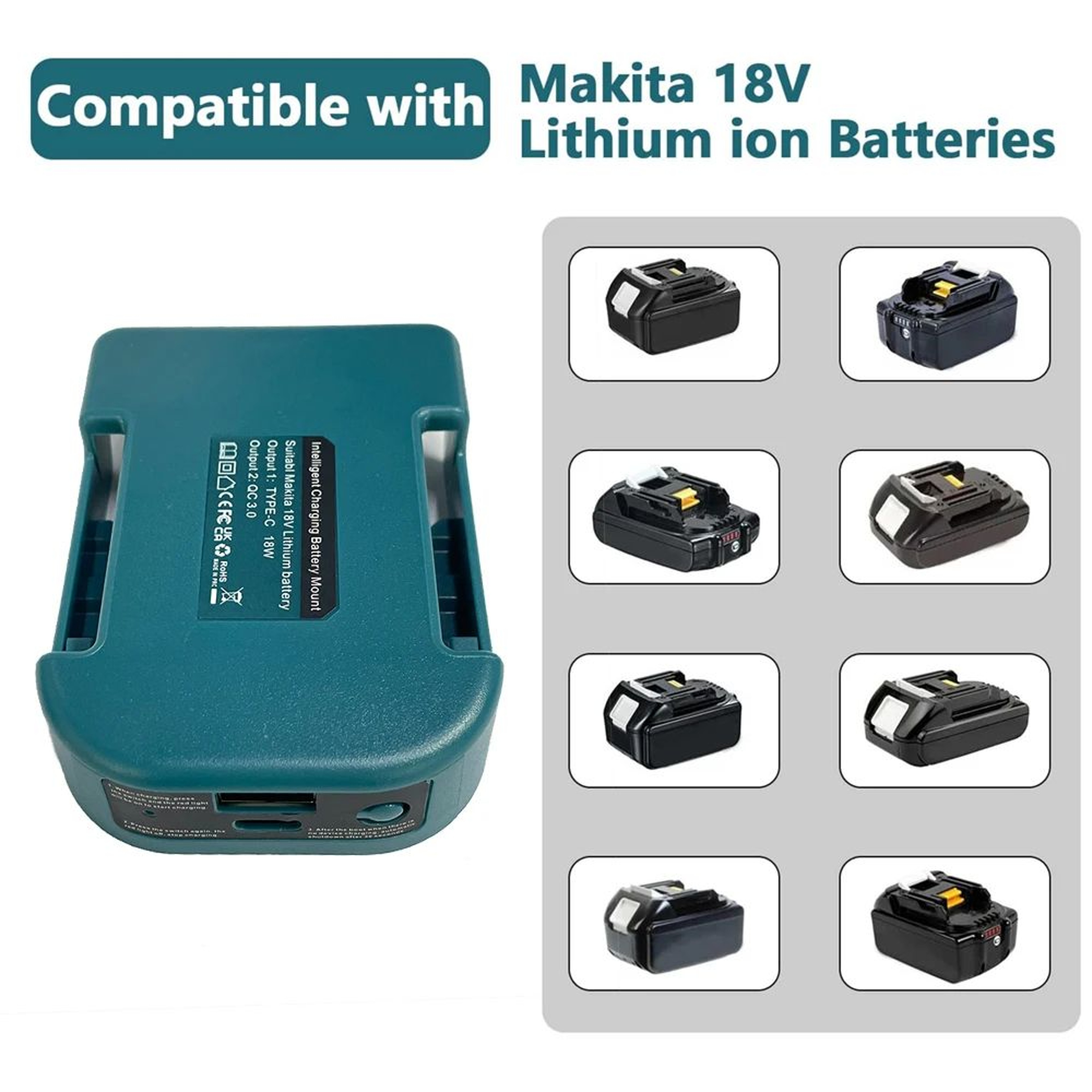 18V Power Tool Battery Charger Adapter With USB TypeC Portable Charging Port 1