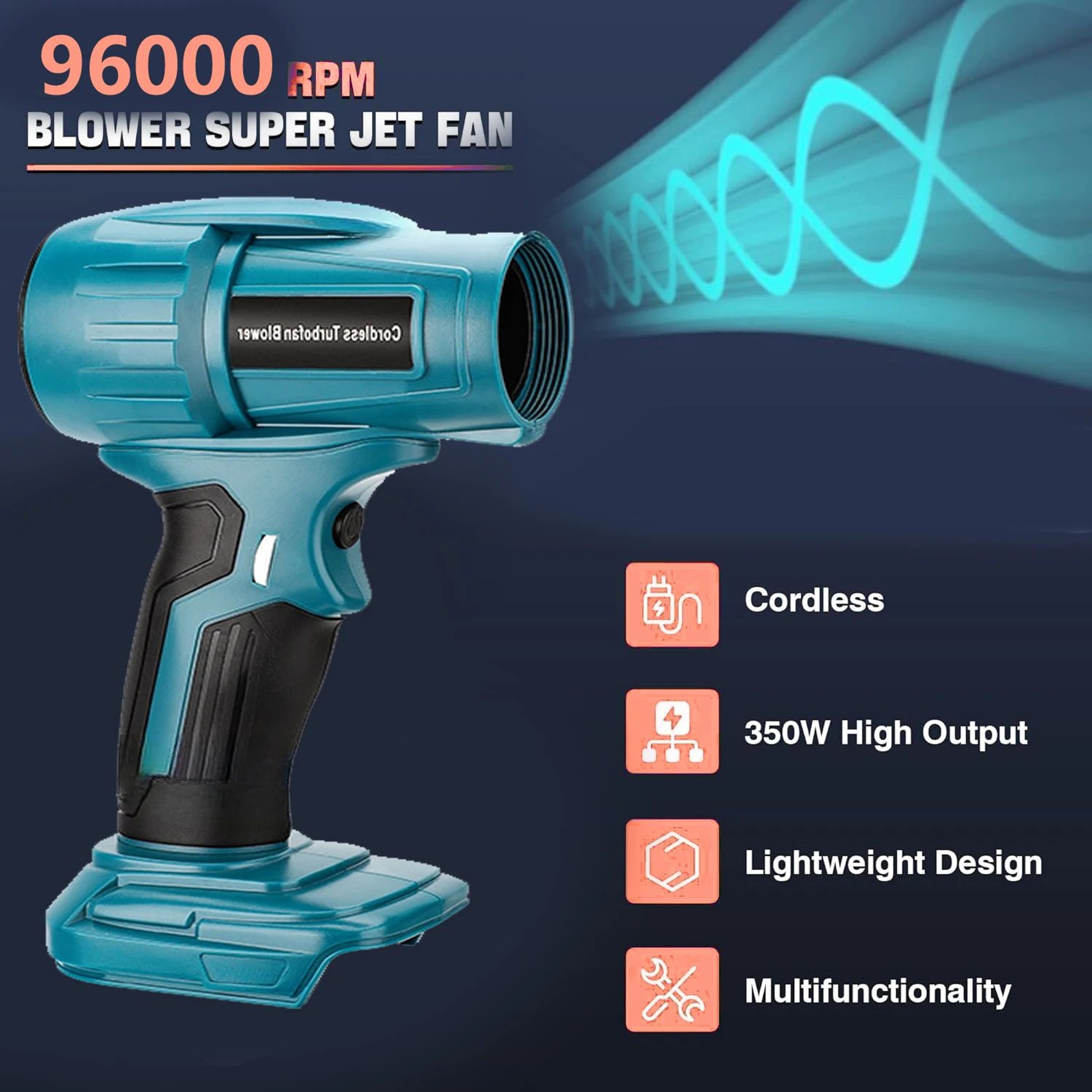 350W Cordless Turbo Jet Blower With Adjustable Airflow And 5 Nozzles 1