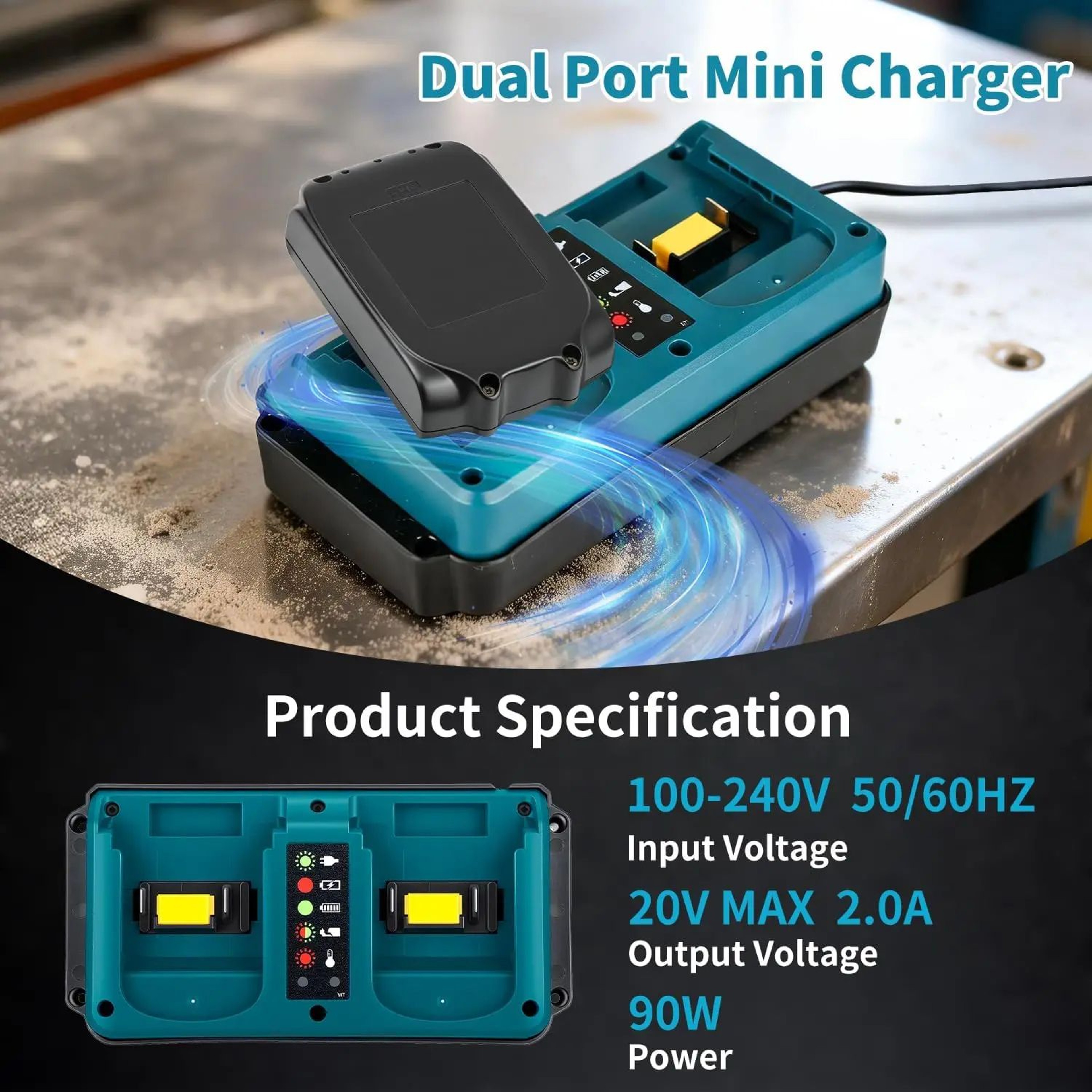 Dual Port 18V Battery Charger Station With EU Plug For Cordless Power Tools 5