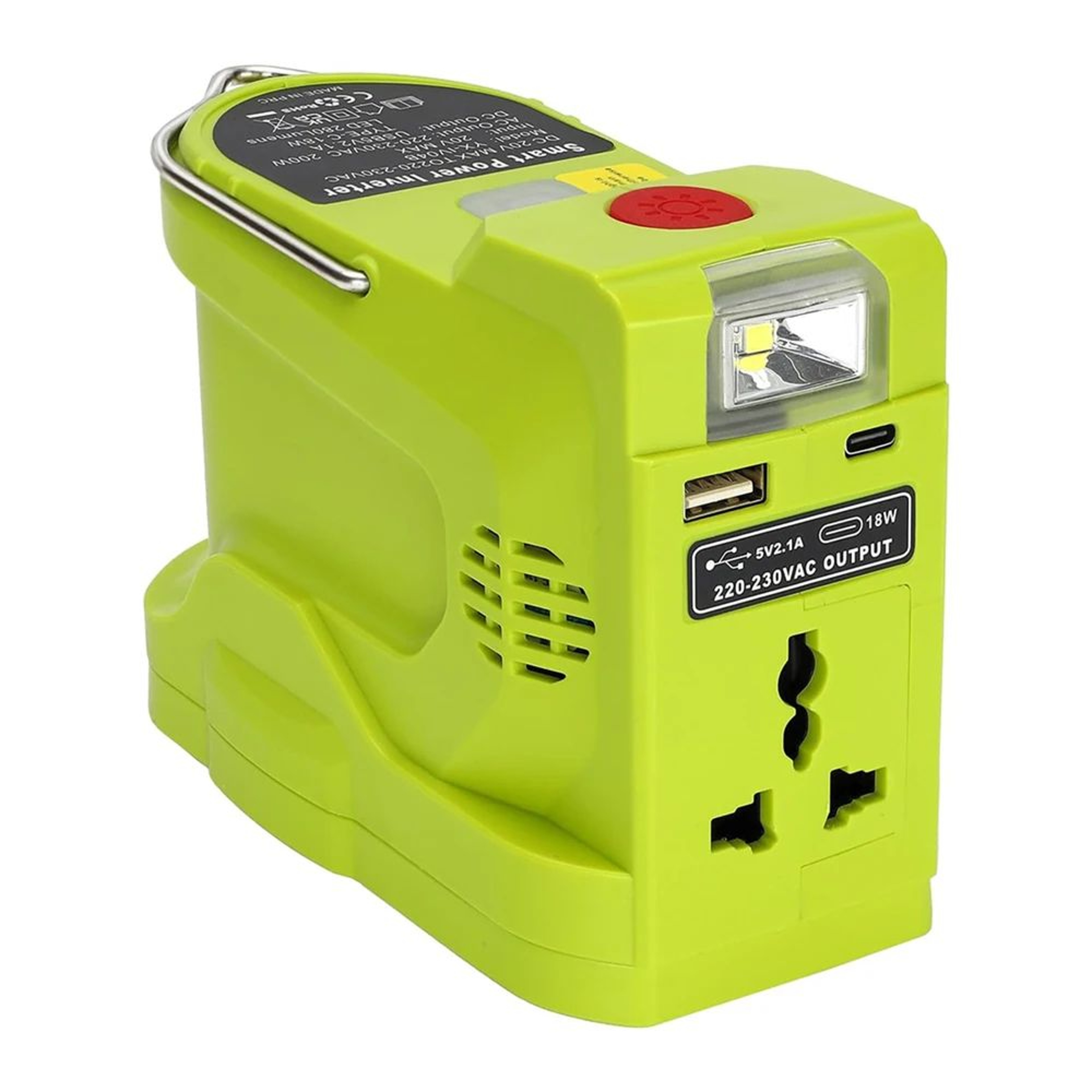 200W Portable Power Inverter For 18V Lithium Battery With USBC AC Outlet And LED Light 5