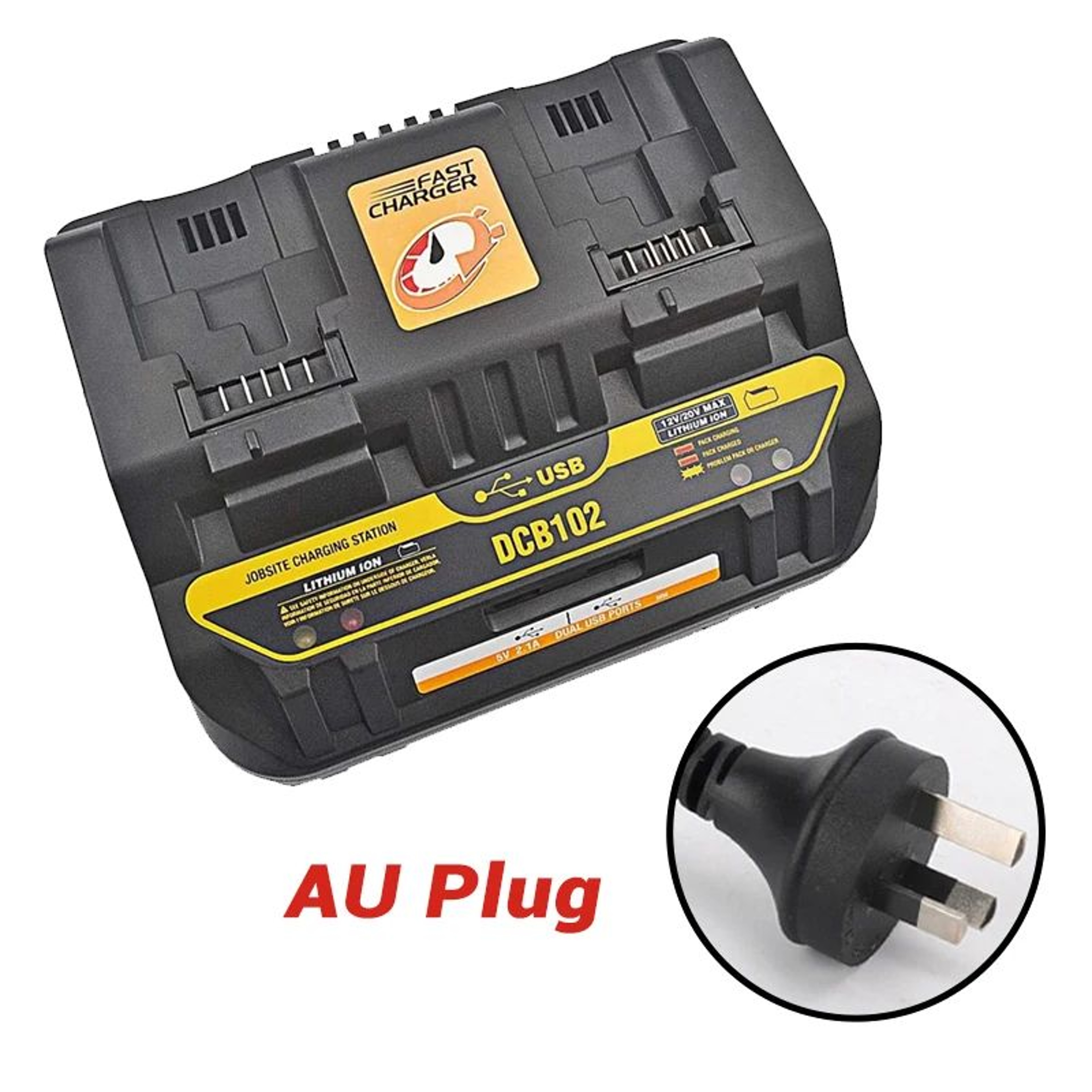 DCB102 12V20V Dual Port Fast Battery Charger With USB Charging Port 9