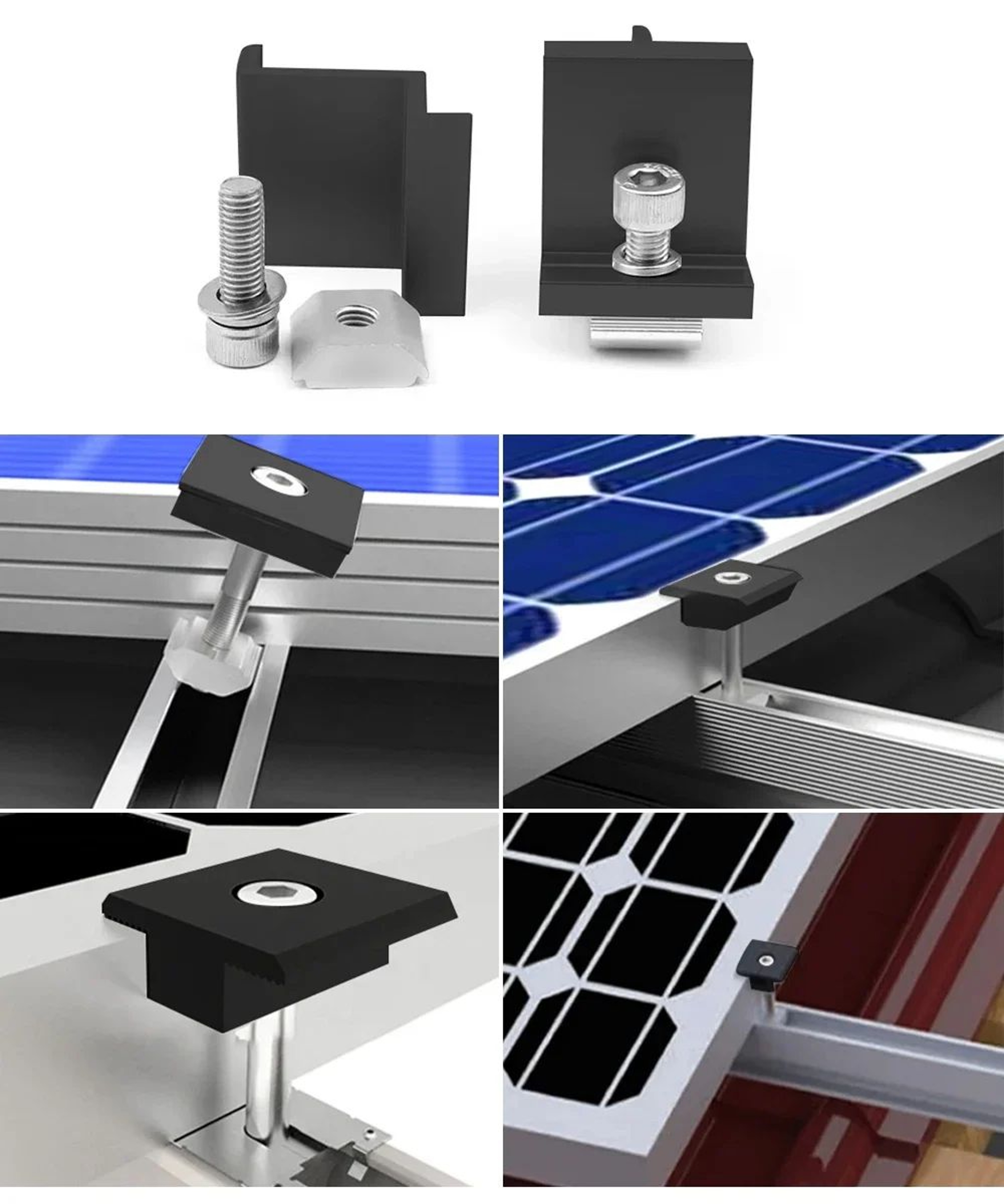 12PCS Aluminum Solar Panel Mounting Brackets With PV Rail End And Middle Clamps 3