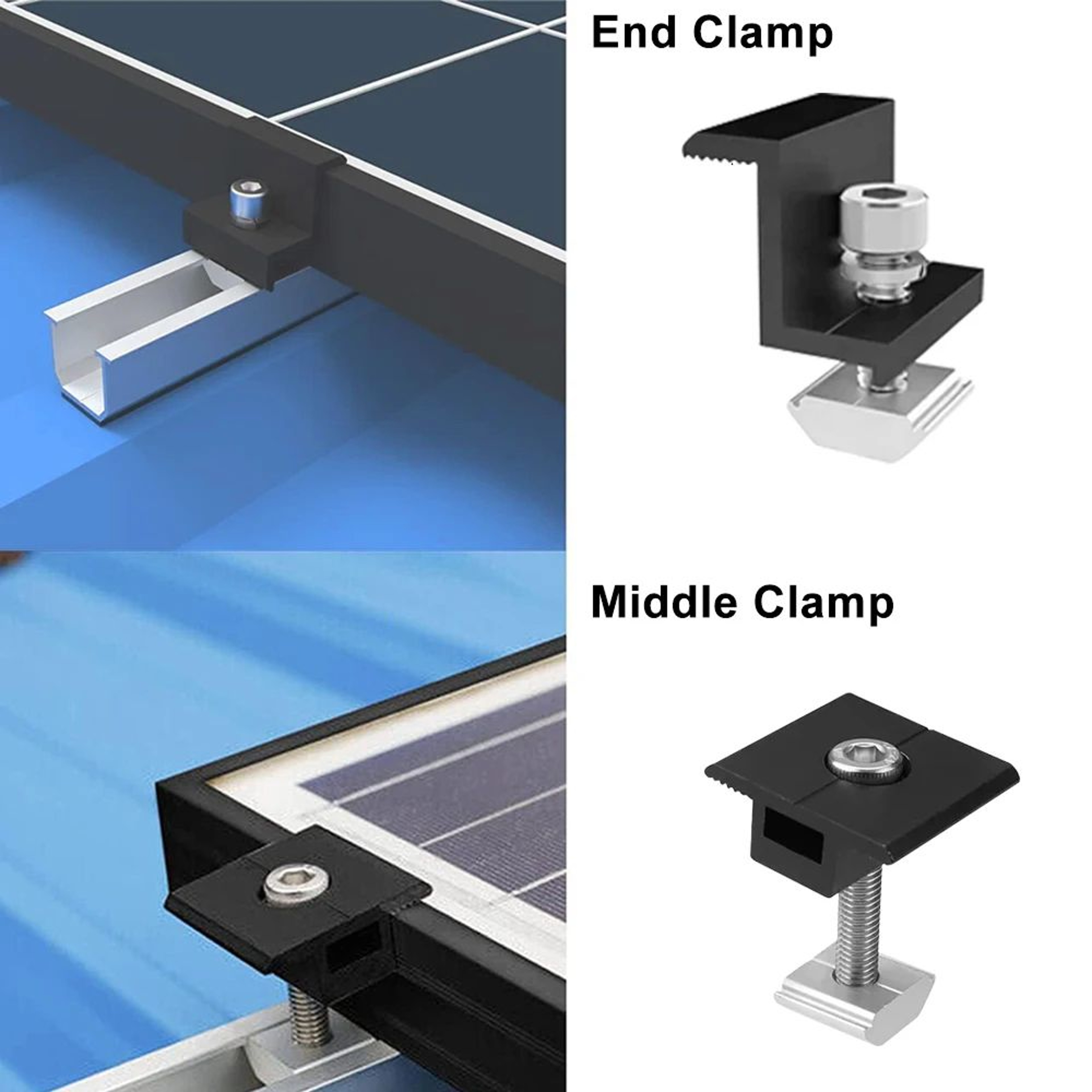 12PCS Aluminum Solar Panel Mounting Brackets With PV Rail End And Middle Clamps 4