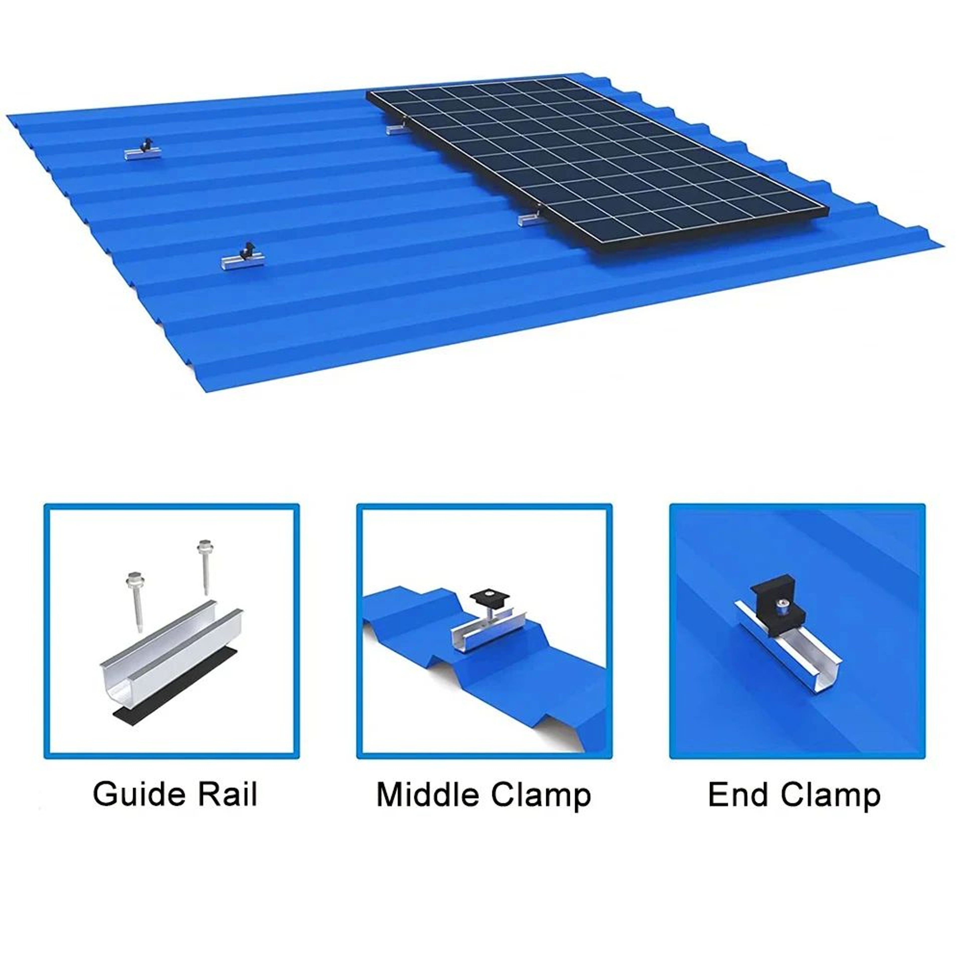 12PCS Aluminum Solar Panel Mounting Brackets With PV Rail End And Middle Clamps 5