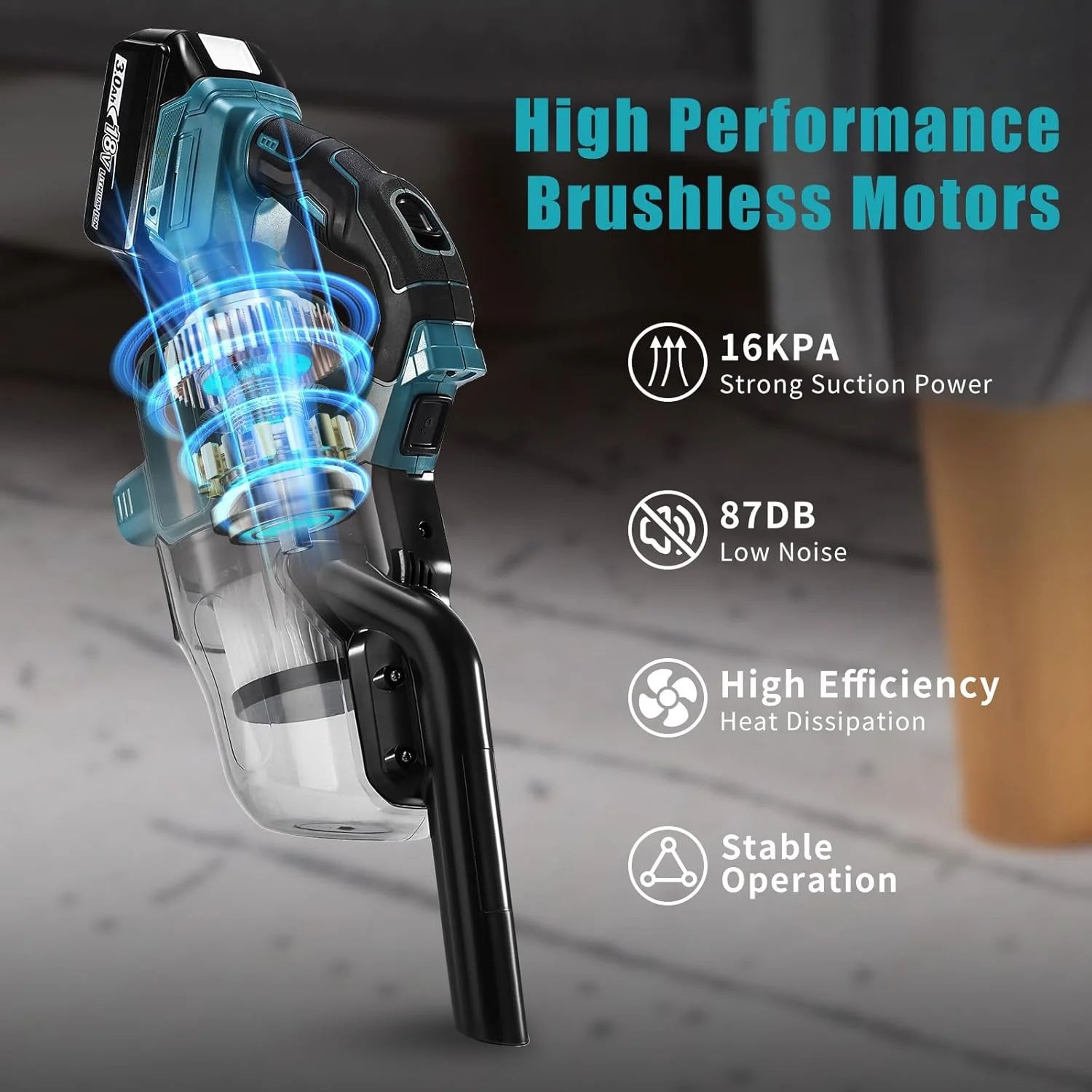 16KPa Cordless Handheld Vacuum Cleaner With Washable Filter For 18V Battery 4