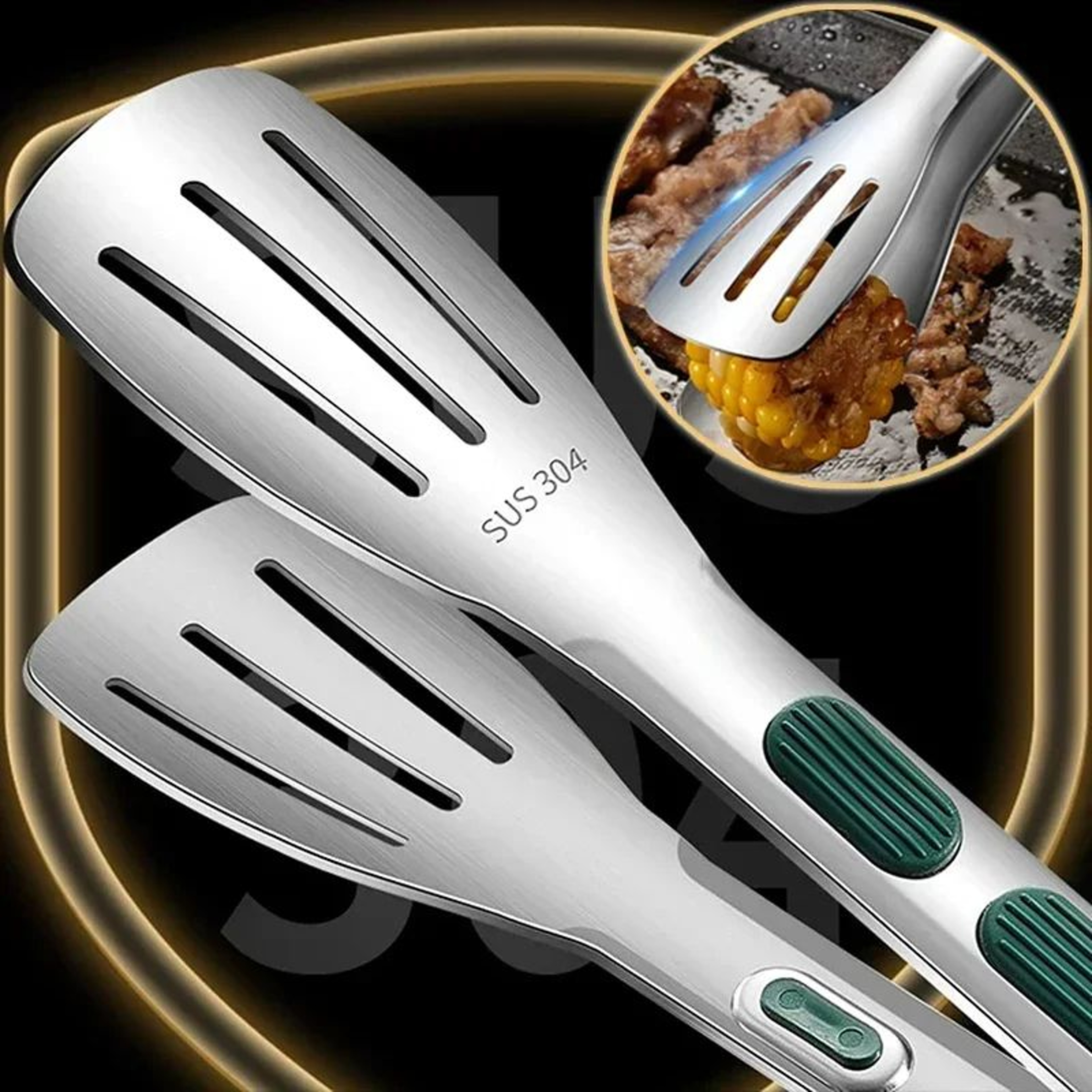 Stainless Steel NonSlip Kitchen Tongs For BBQ Grilling And Serving 0