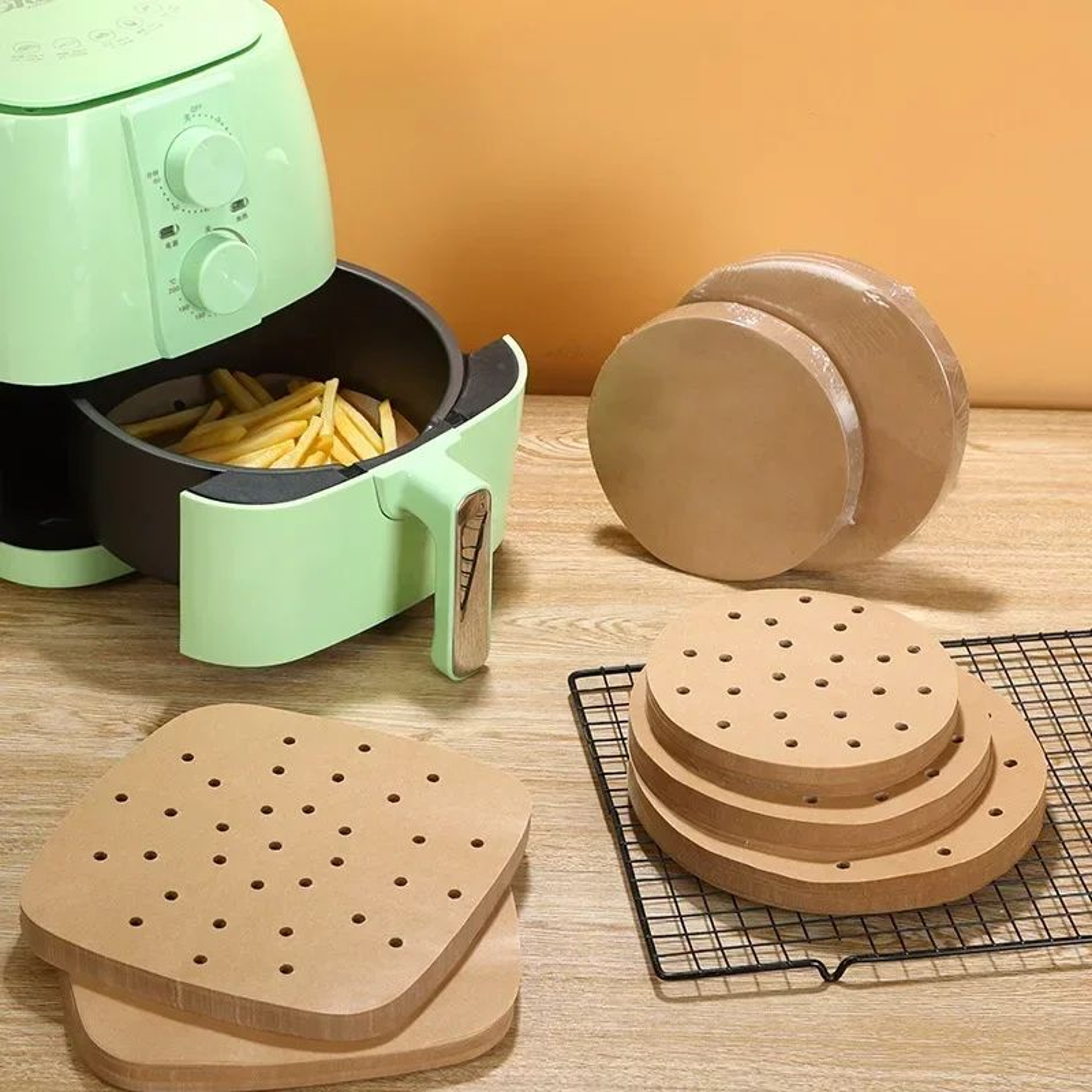 100PCS 85 Inch Perforated Air Fryer Parchment Paper Liners 1