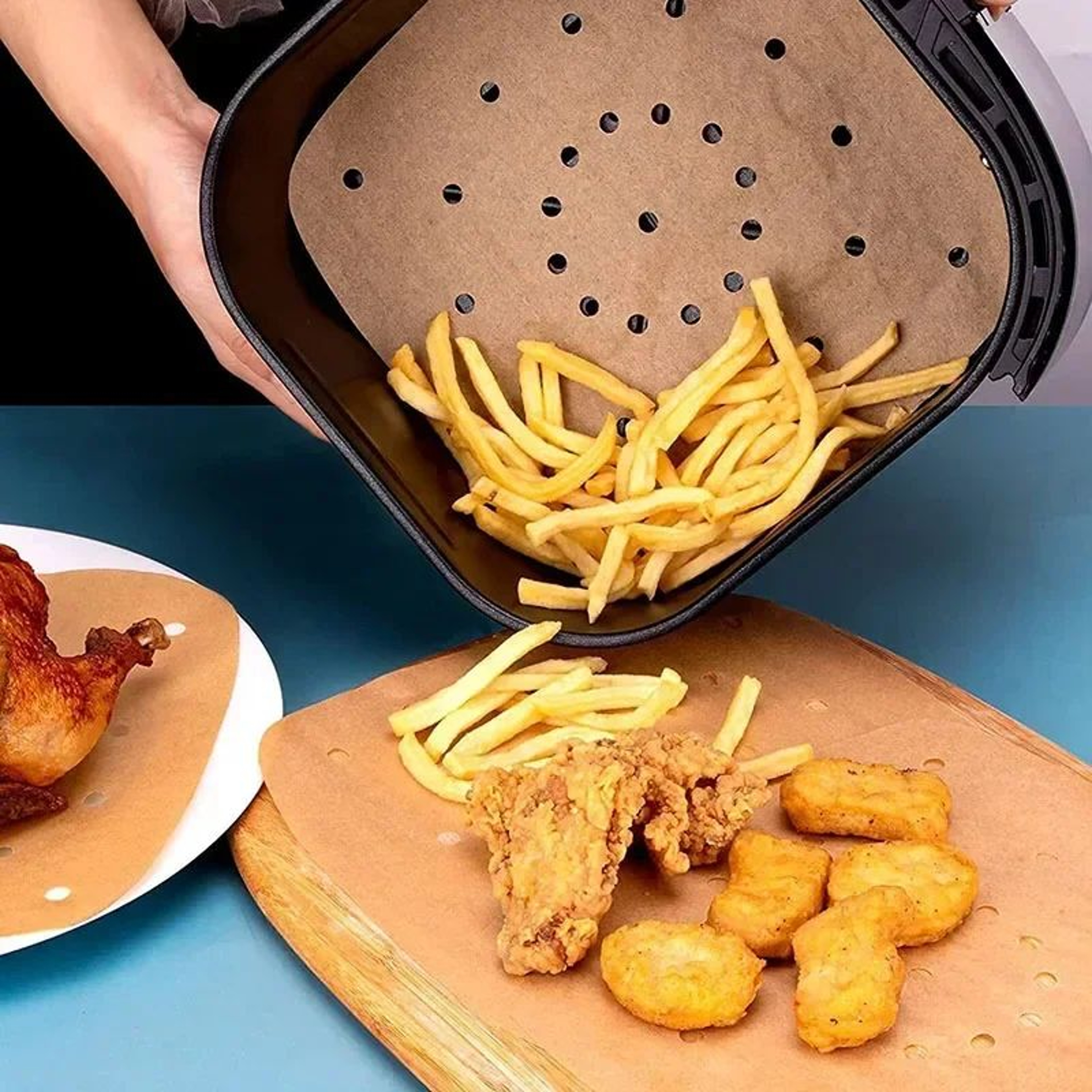 100PCS 85 Inch Perforated Air Fryer Parchment Paper Liners 4