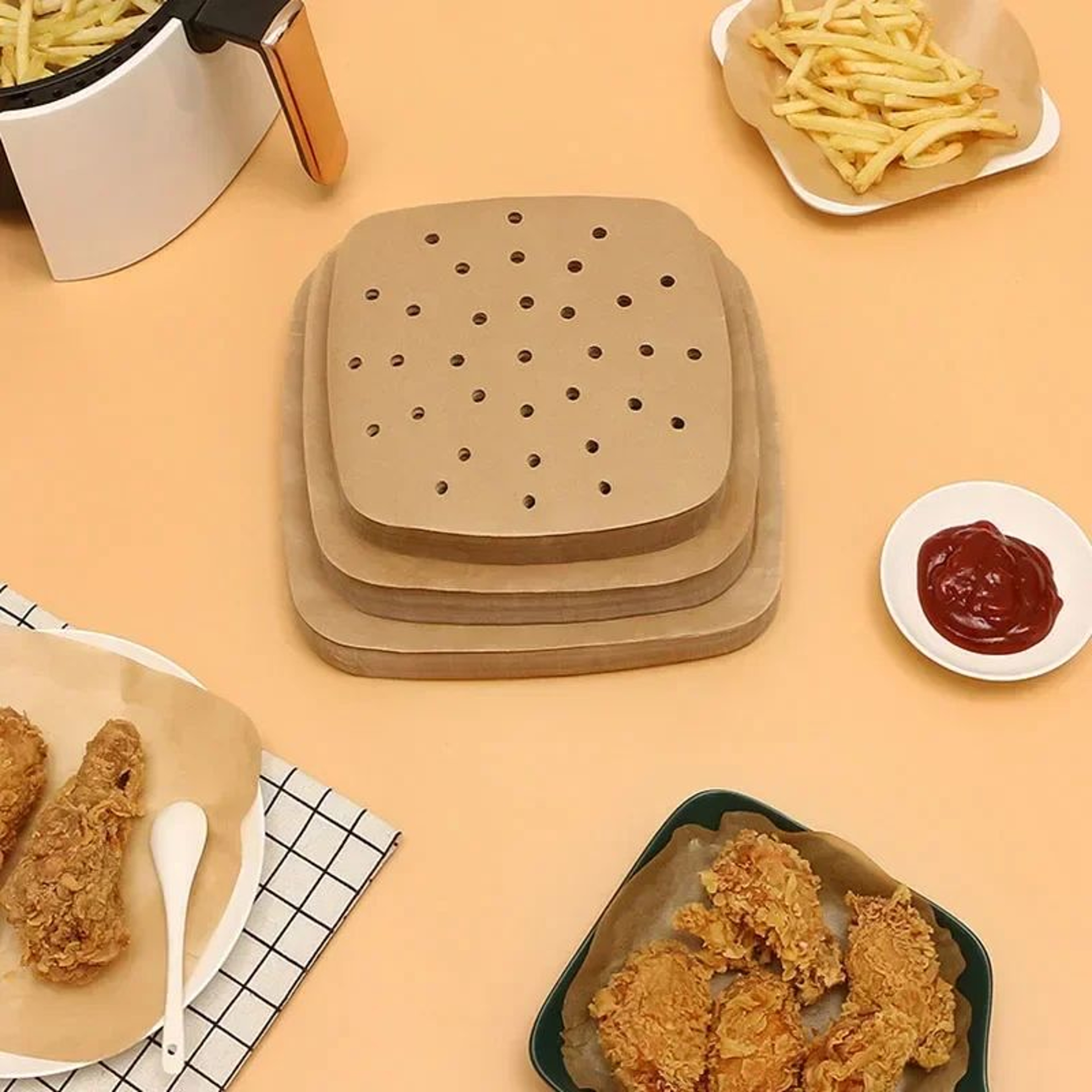 100PCS 85 Inch Perforated Air Fryer Parchment Paper Liners 2