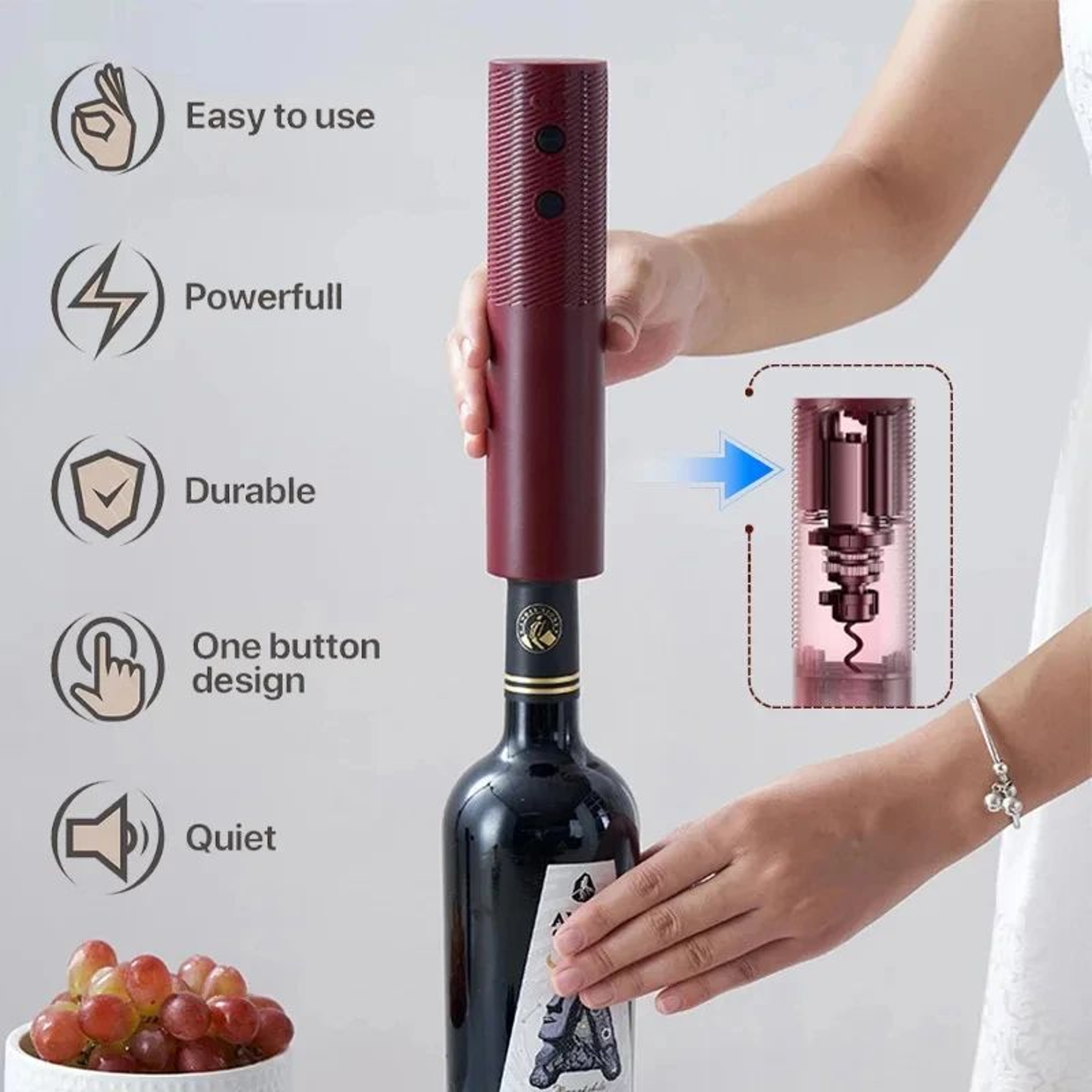 Rechargeable Electric Wine Bottle Opener With One Touch Automatic Corkscrew 5