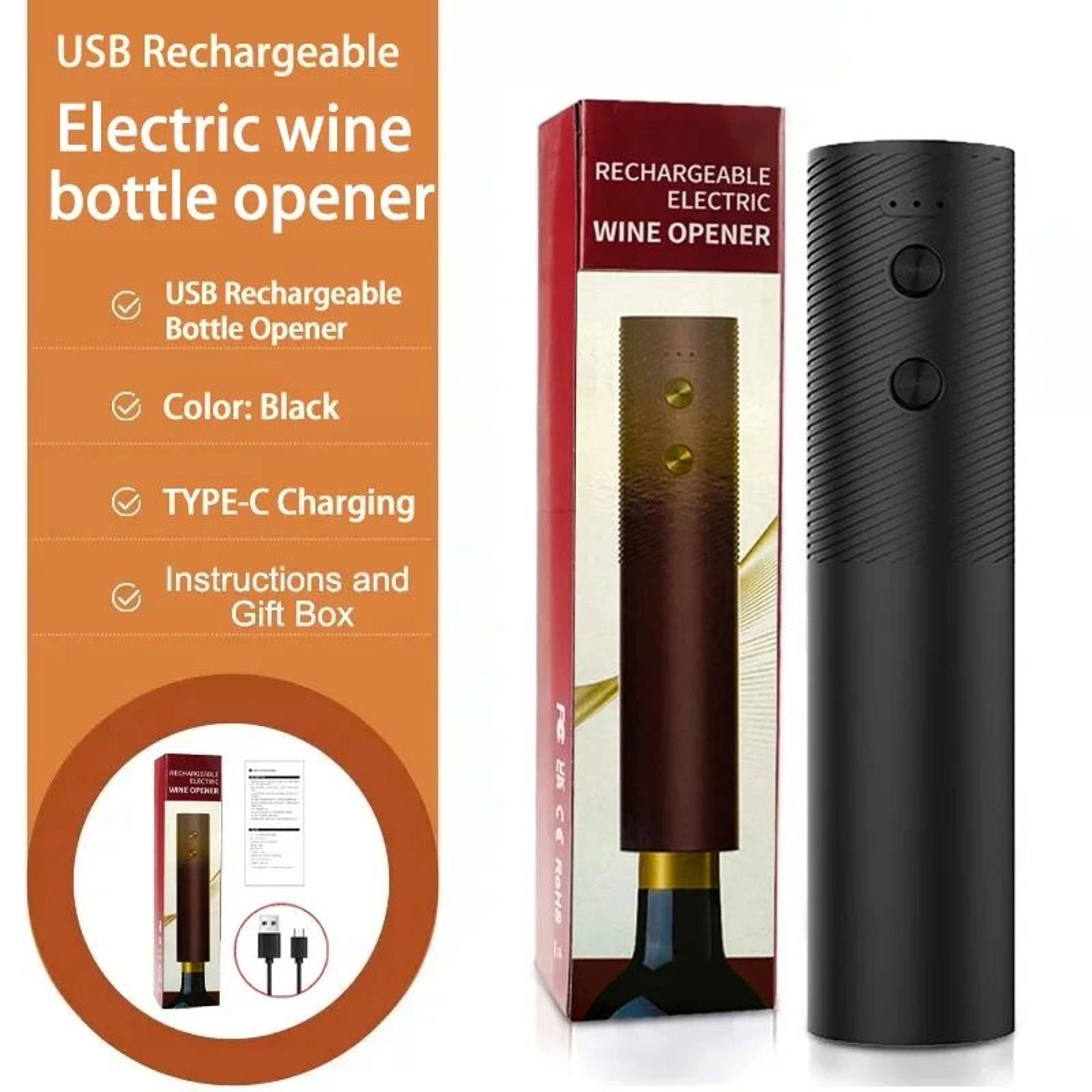 Rechargeable Electric Wine Bottle Opener With One Touch Automatic Corkscrew 7