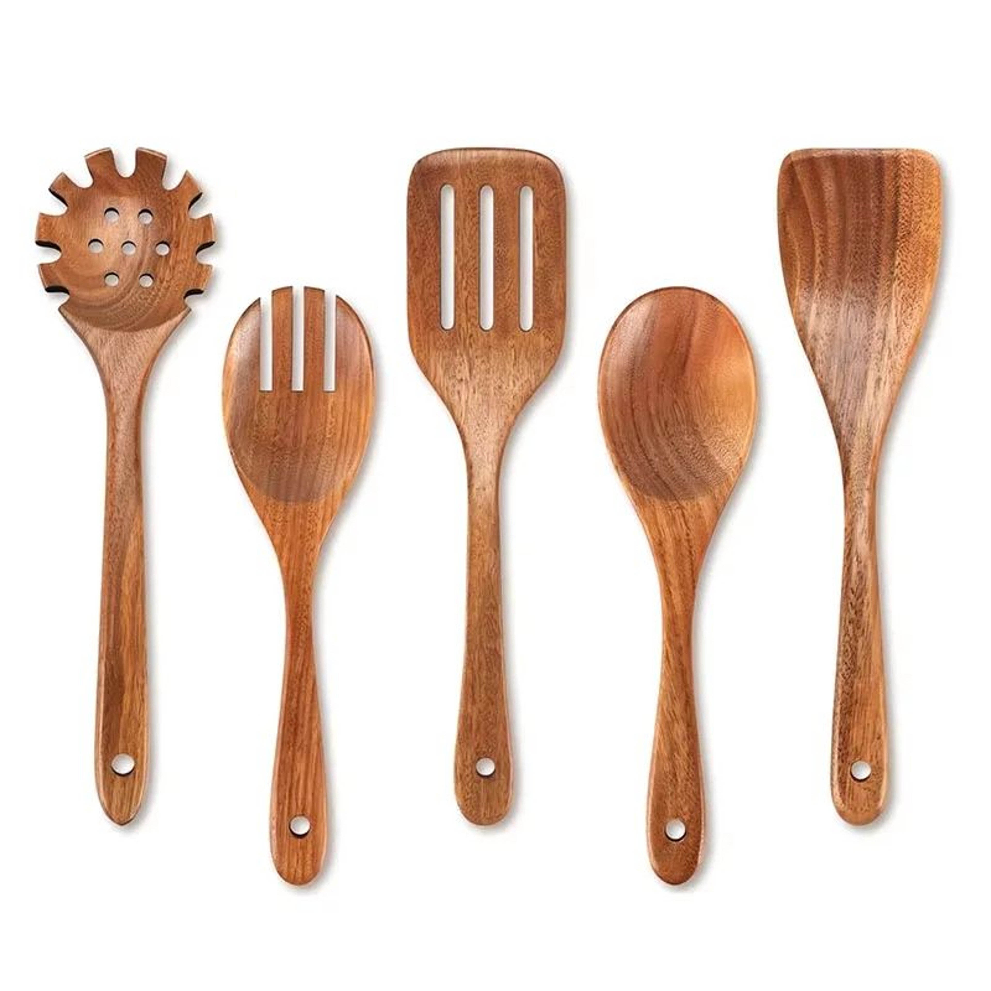 10 Piece Natural Teak Wooden Kitchen Utensil Set With Spoons And Spatulas 6