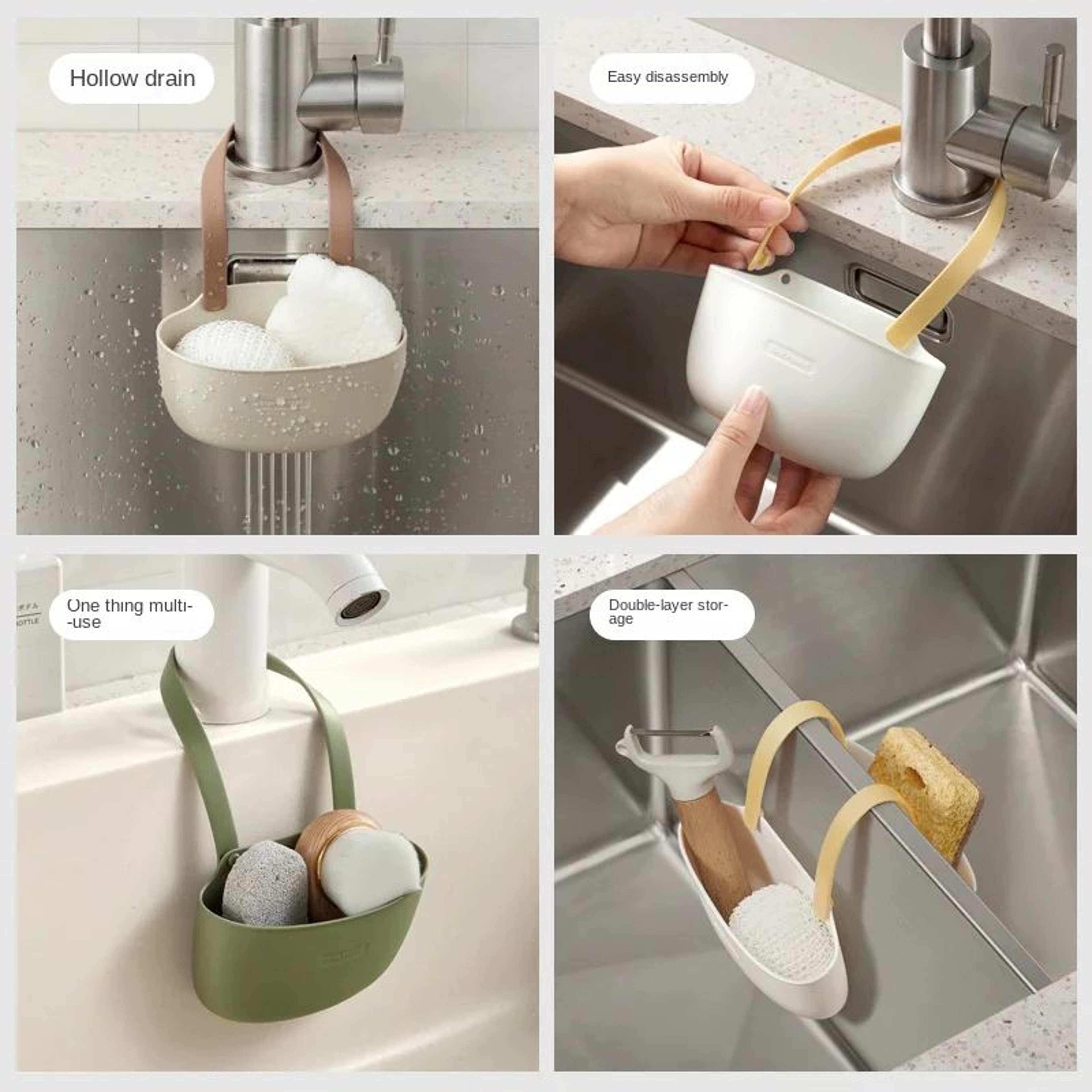 Kitchen Sink Sponge Holder And Soap Draining Basket Organizer 3