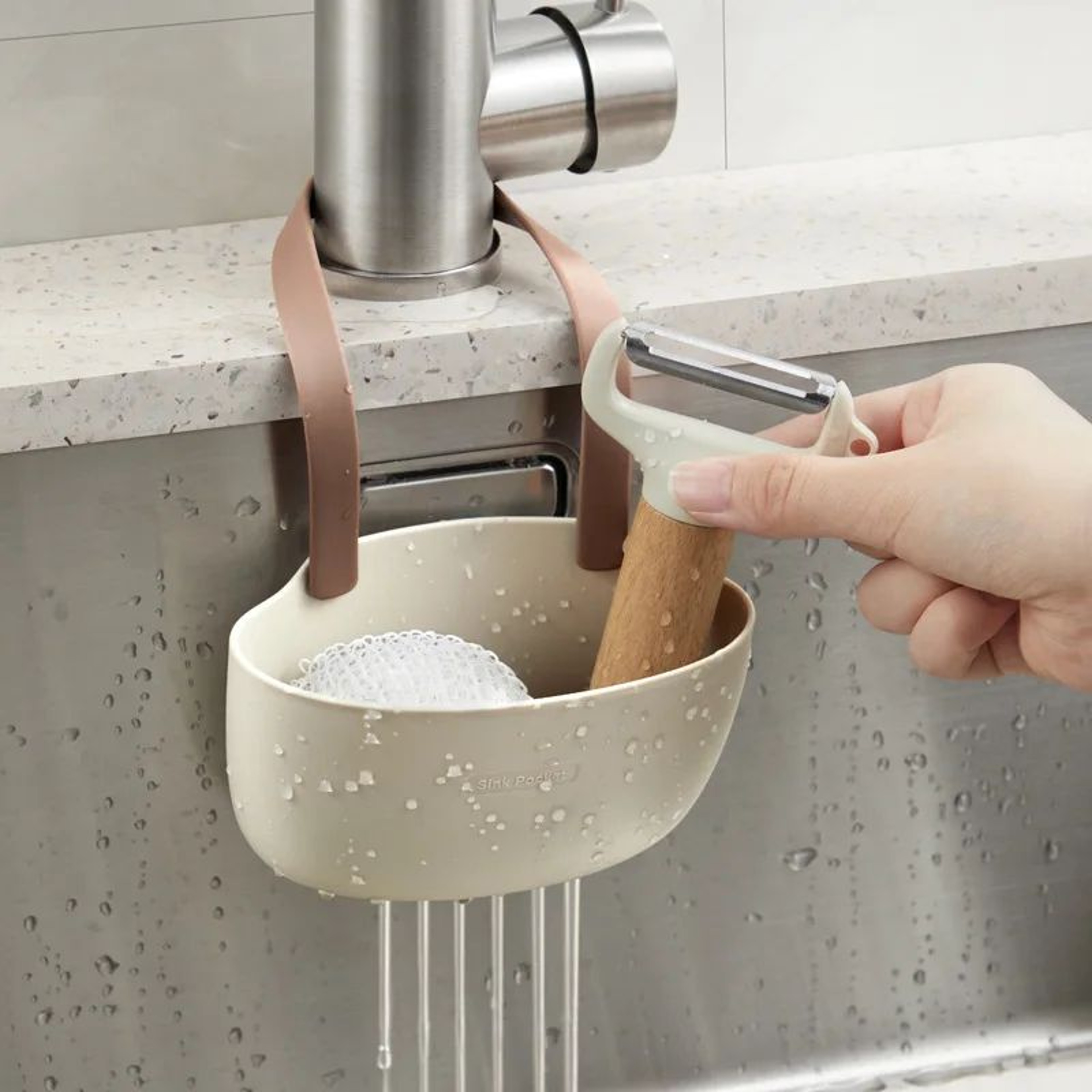 Kitchen Sink Sponge Holder And Soap Draining Basket Organizer 5