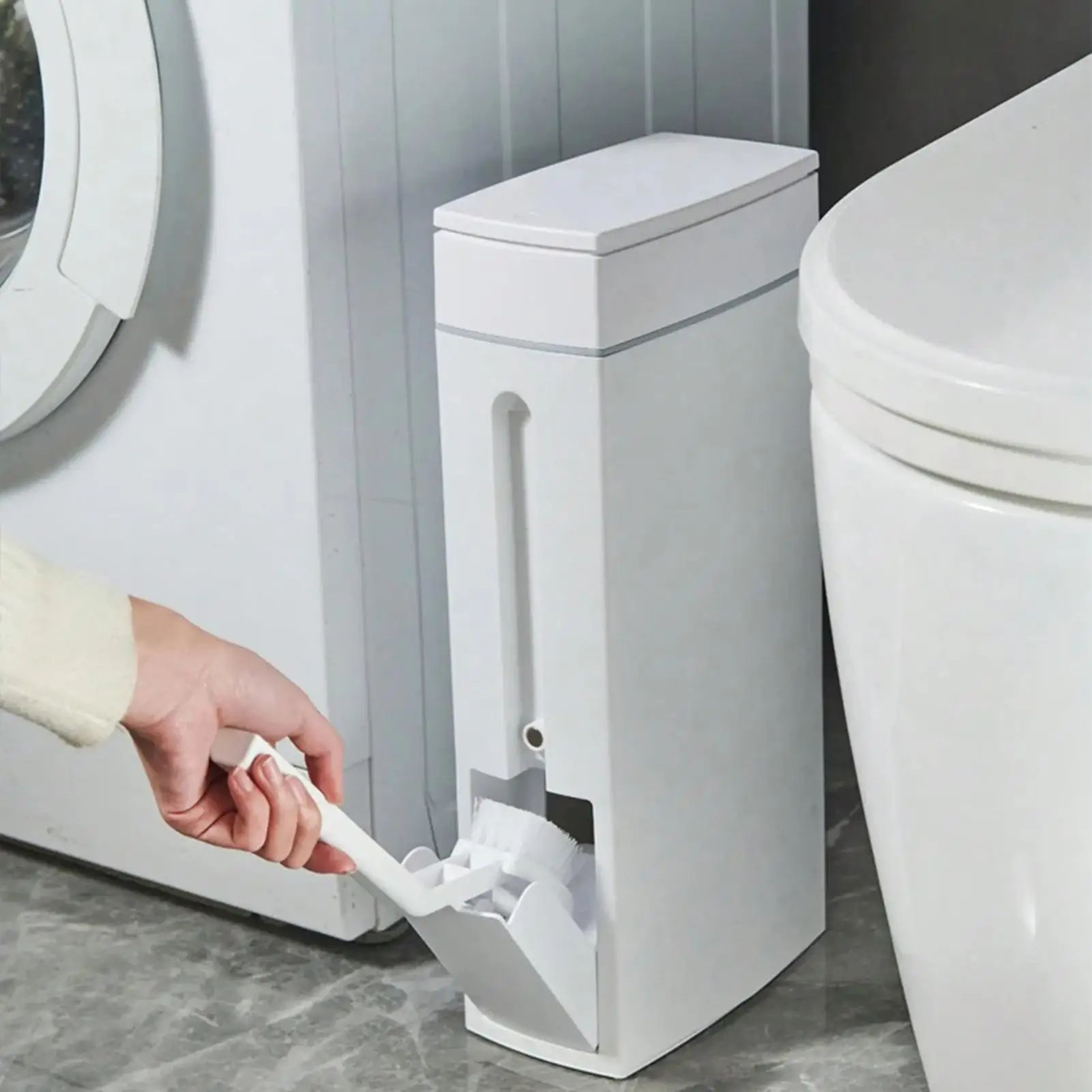 Space Saving Bathroom Trash Can With Lid And Toilet Brush Combo 2