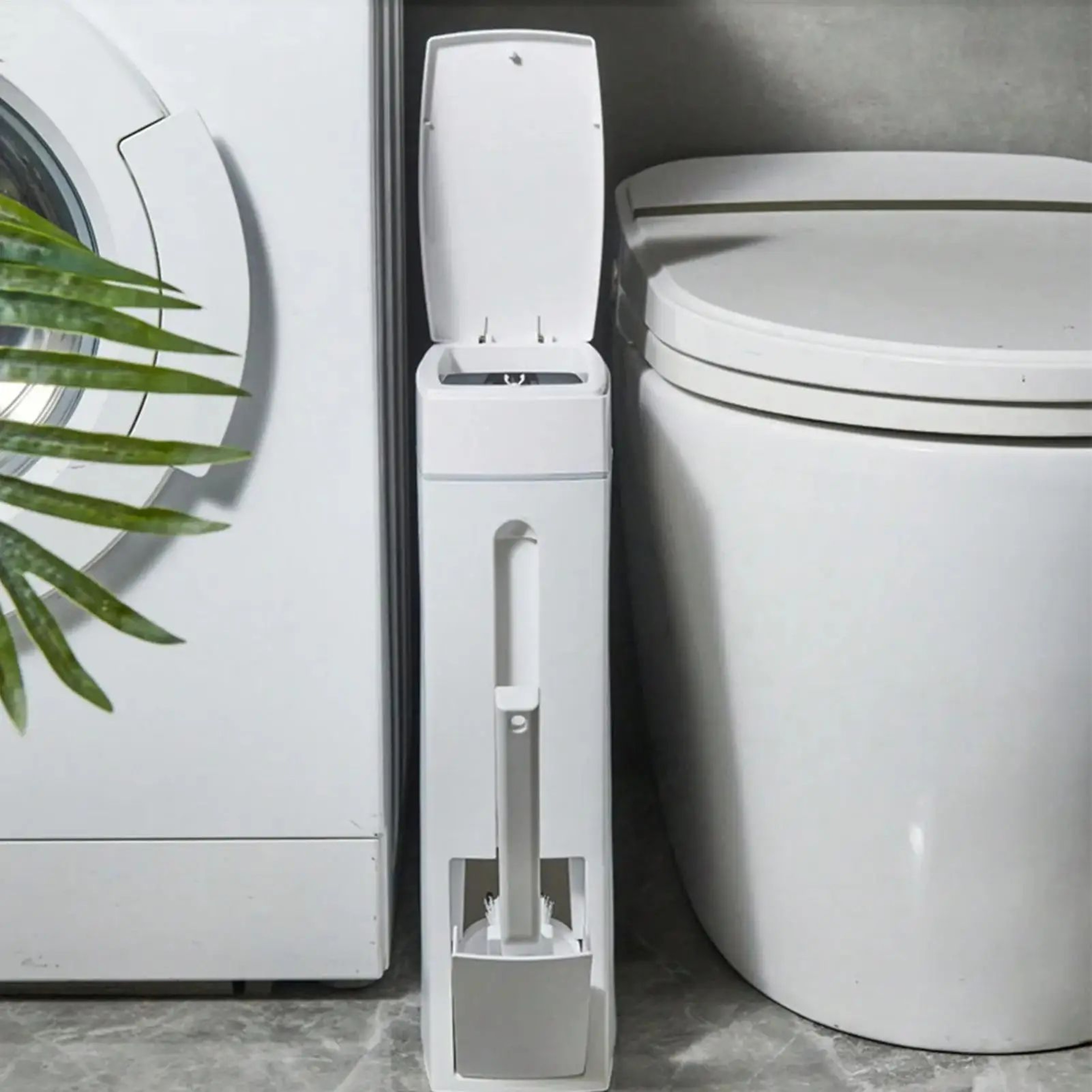 Space Saving Bathroom Trash Can With Lid And Toilet Brush Combo 3