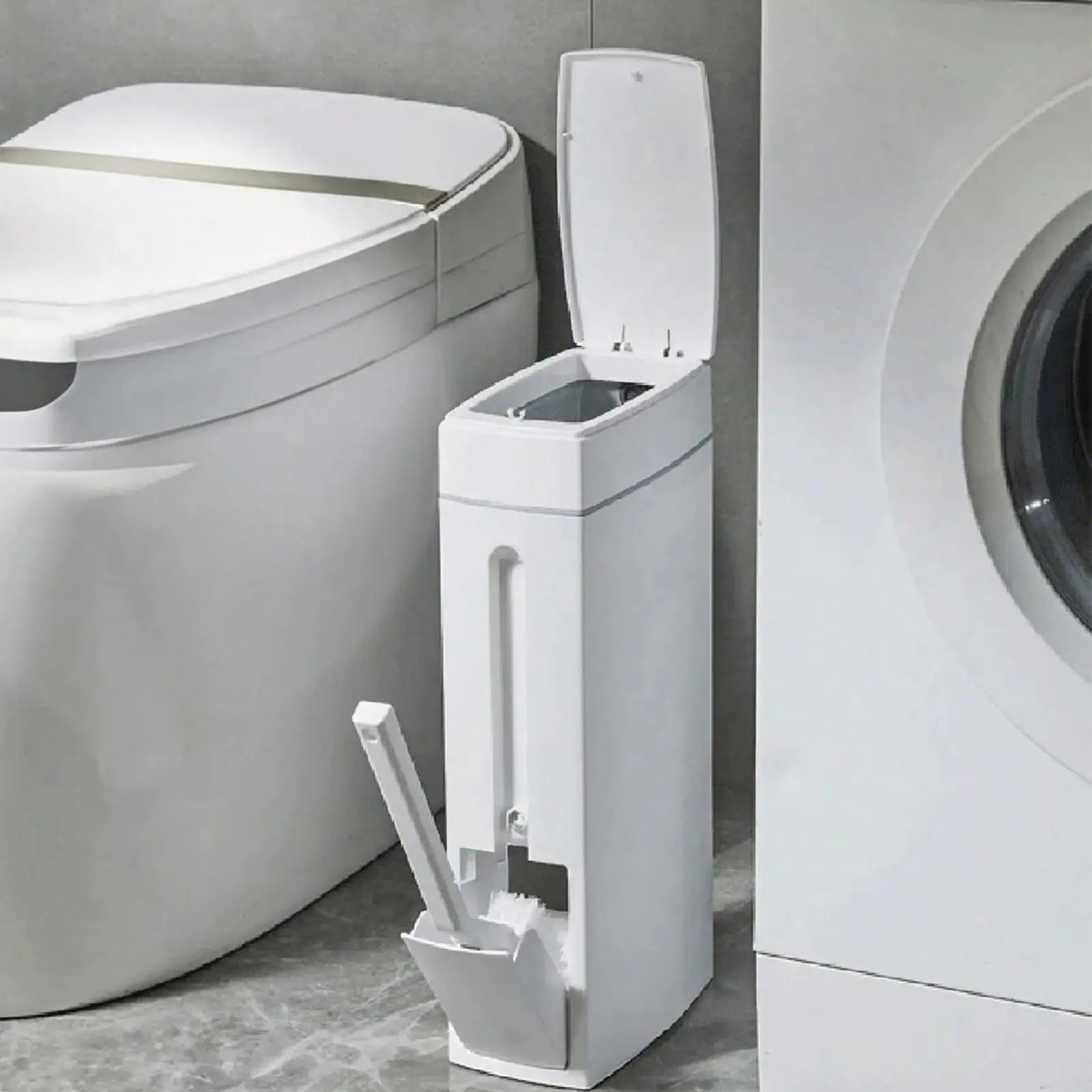 Space Saving Bathroom Trash Can With Lid And Toilet Brush Combo 0