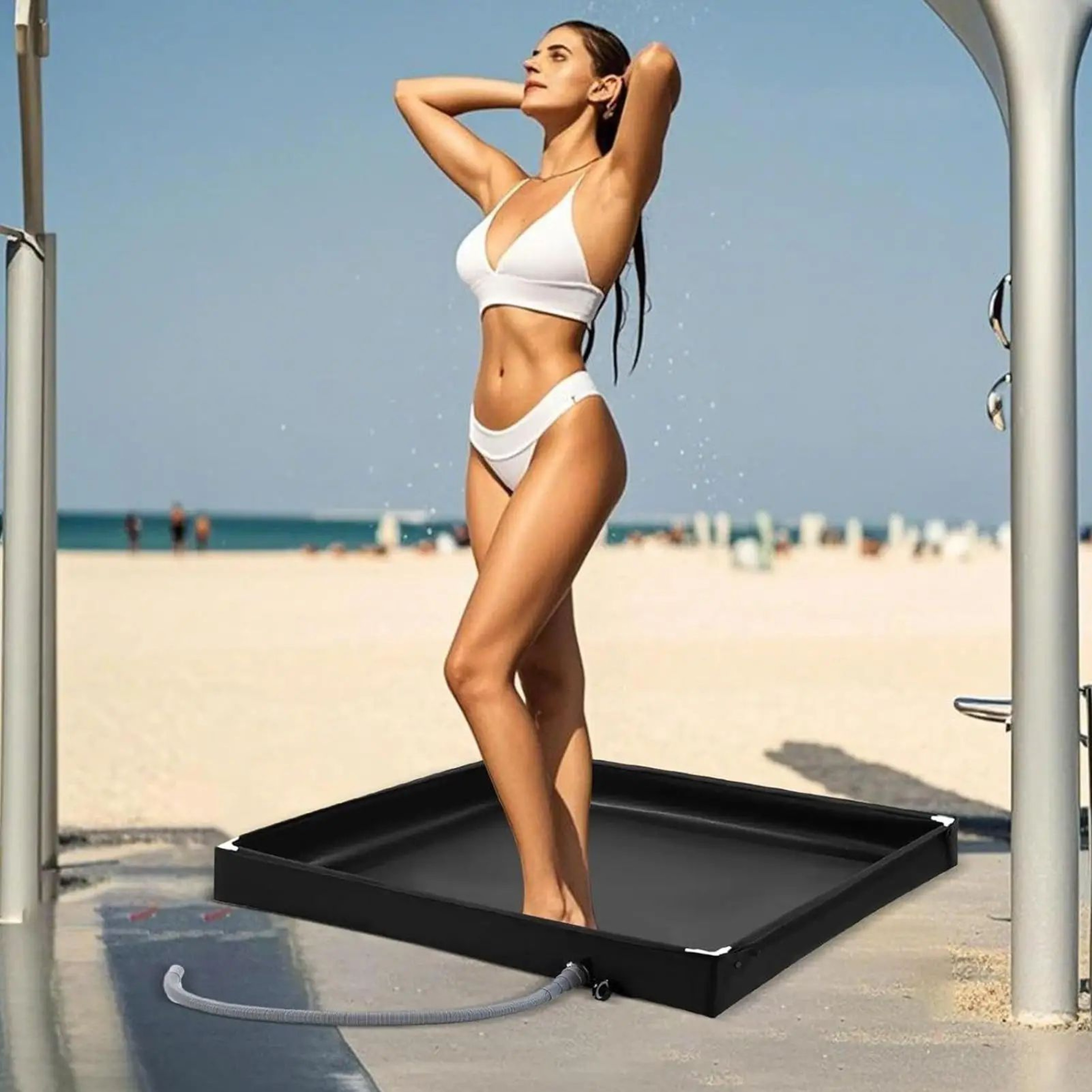 Foldable Portable Camping Shower Pan With Drain Pipe For Outdoor And RV Use 4