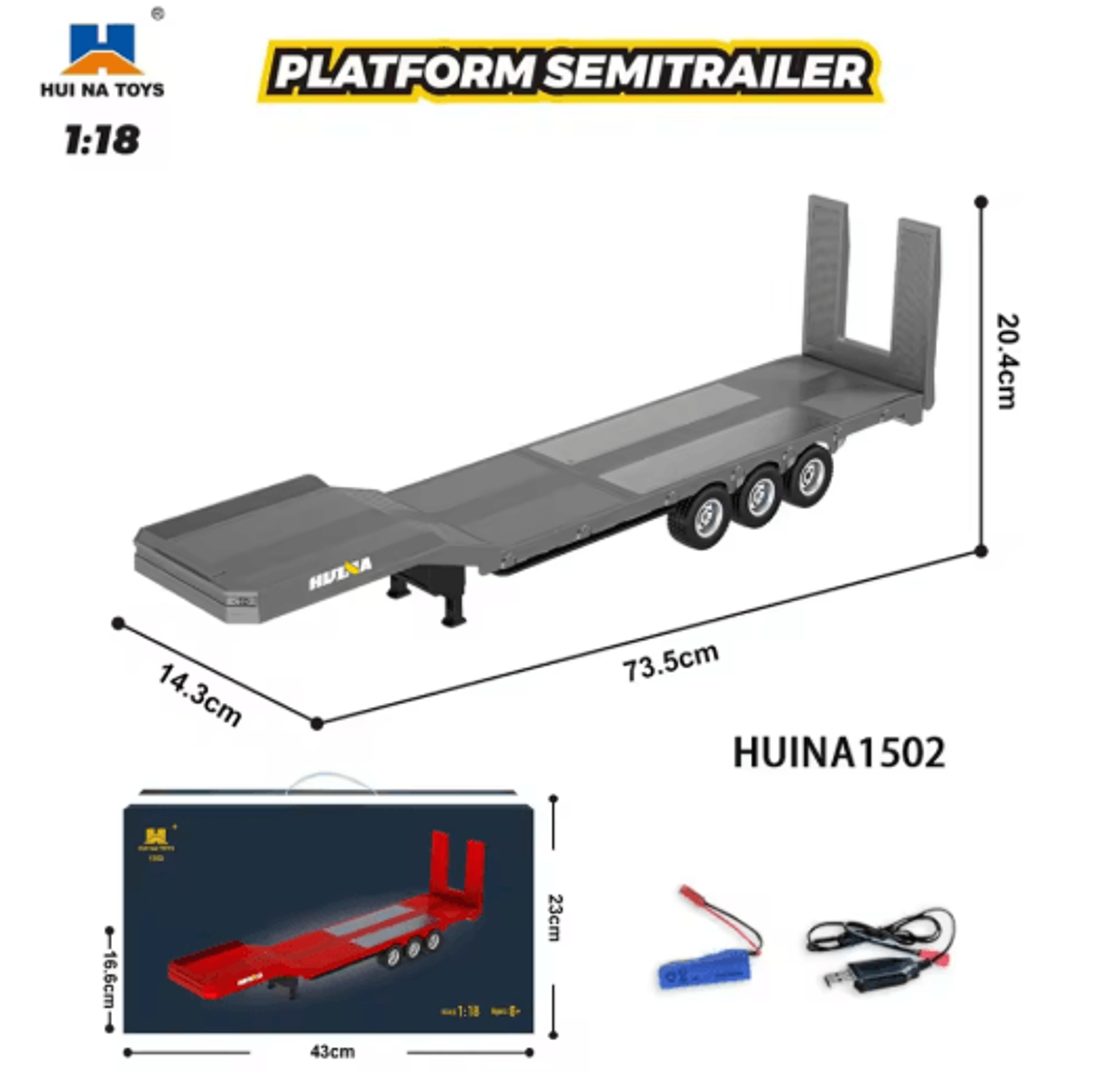 HUINA RC Alloy Tractor Truck 1 18 Scale 19 Channel Engineering Trailer With Lights  Sound 1