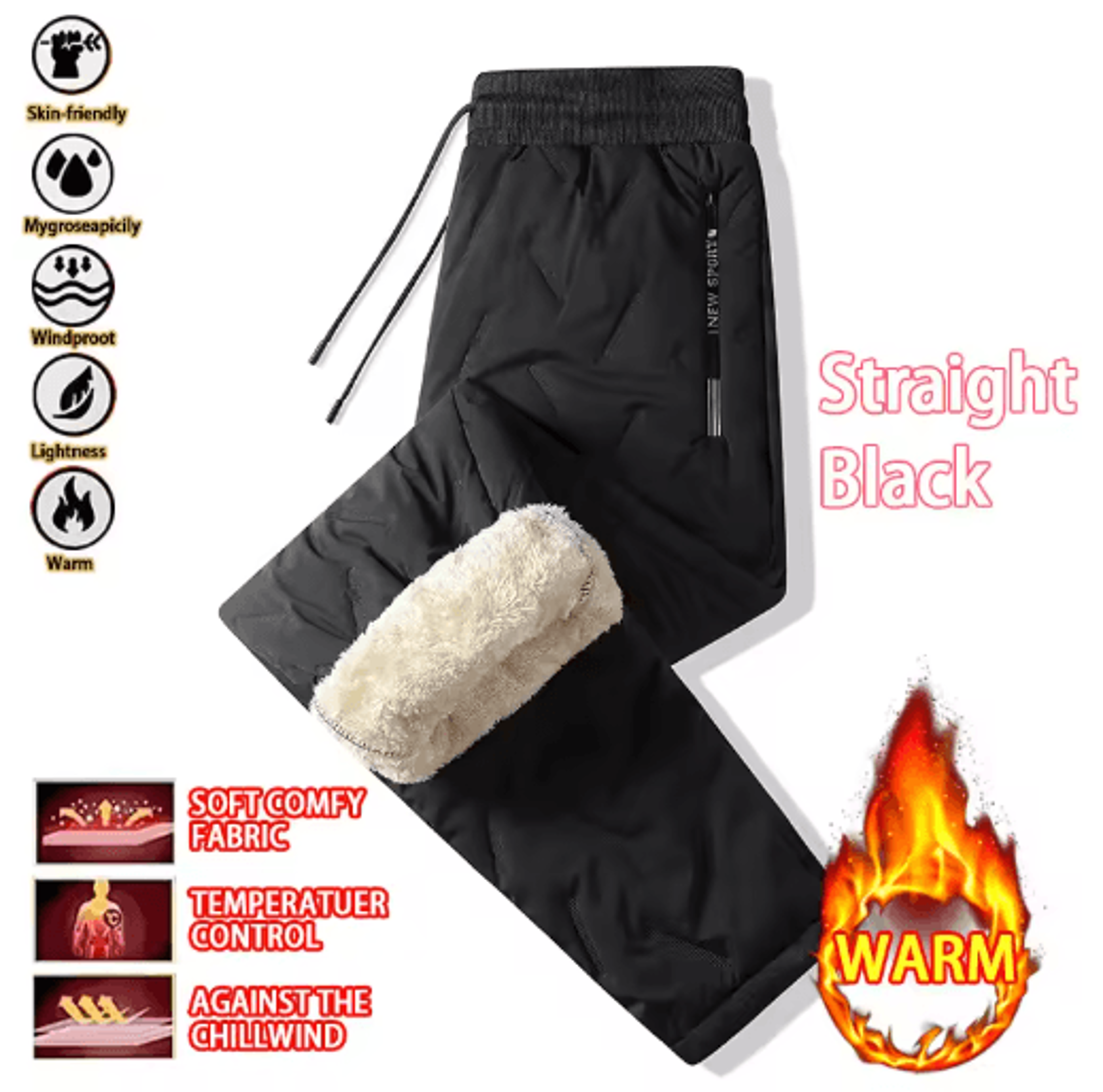 Womens Plush Fleece Lined Sweatpants Waterproof Windproof Thermal Straight Leg Pants 3