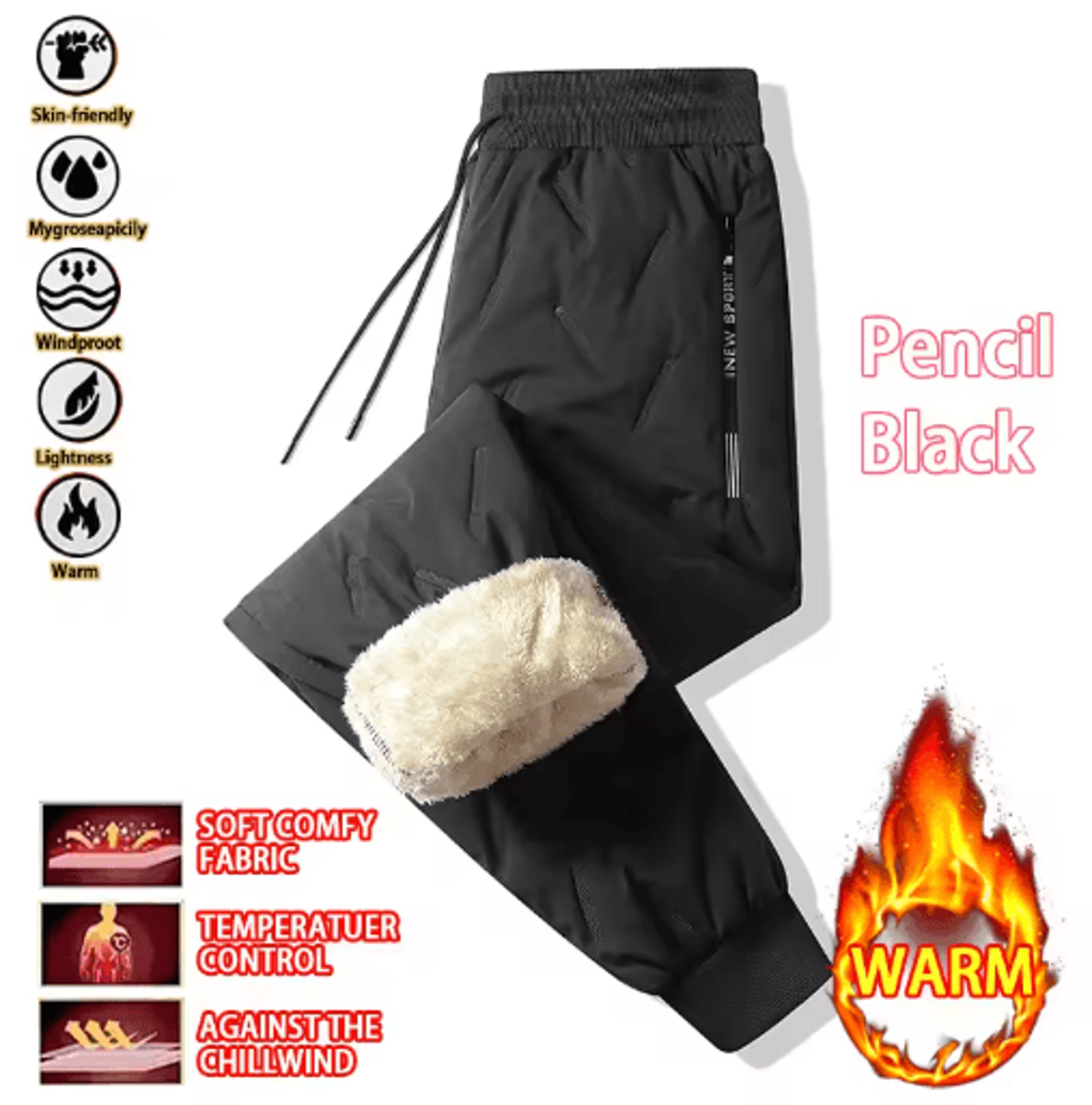 Womens Plush Fleece Lined Sweatpants Waterproof Windproof Thermal Straight Leg Pants 4