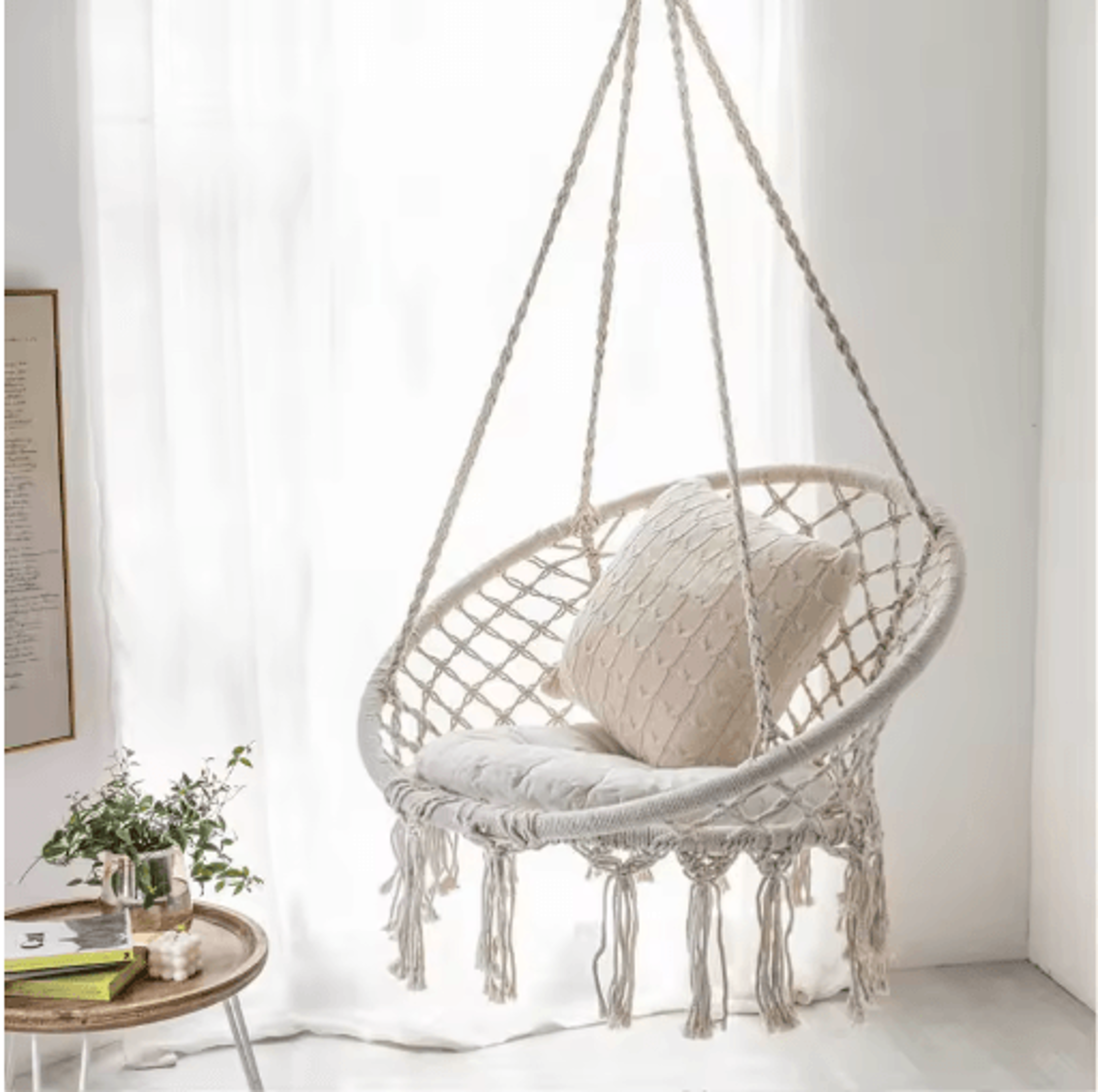 Hanging Cotton Rope Swing Chair With Cushion Indoor Hammock Chair With Hardware Kit 4