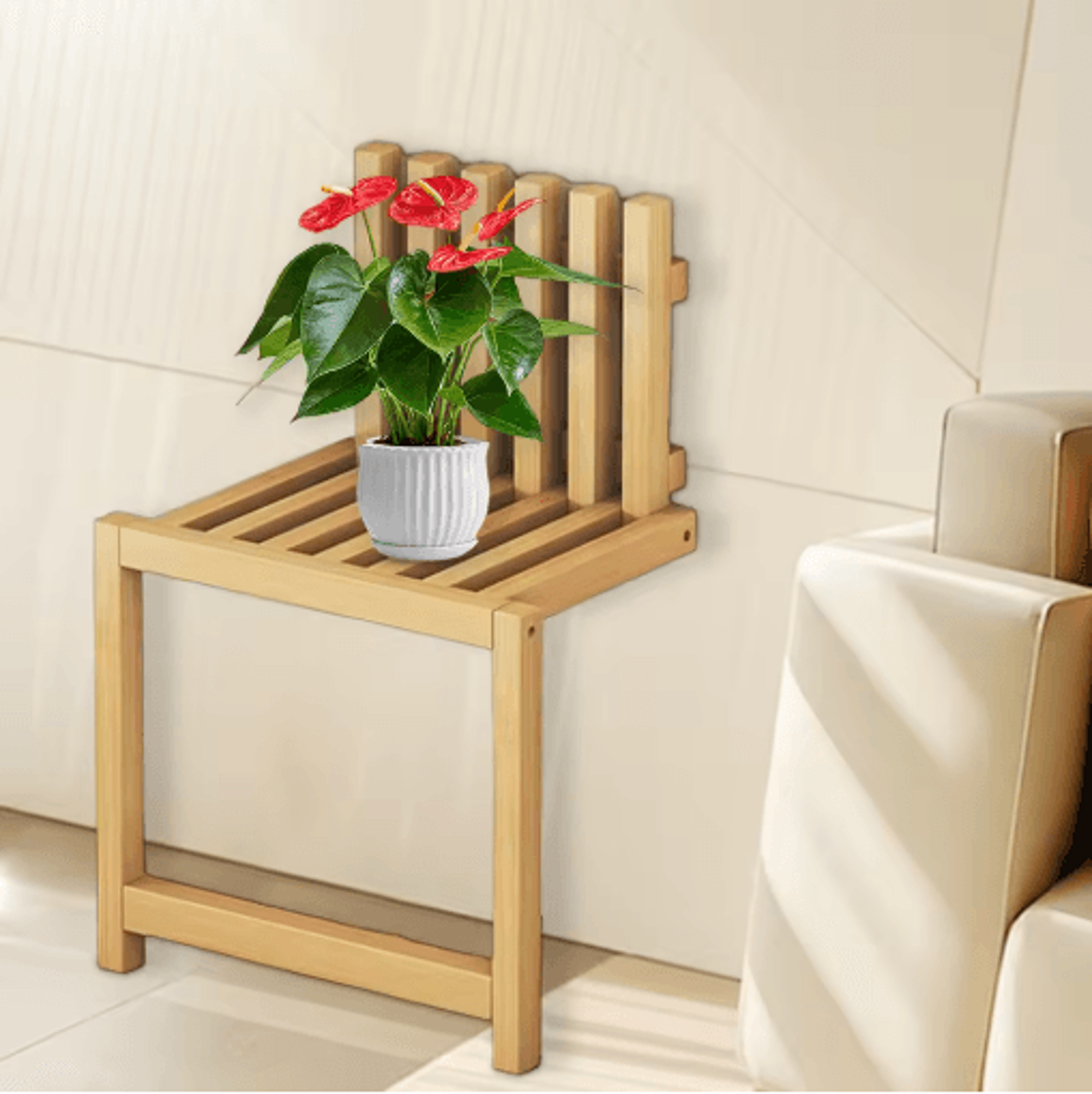 Foldable Bamboo Shoe Stool Wall Mounted Waterproof Shower Seat For Small Spaces 4